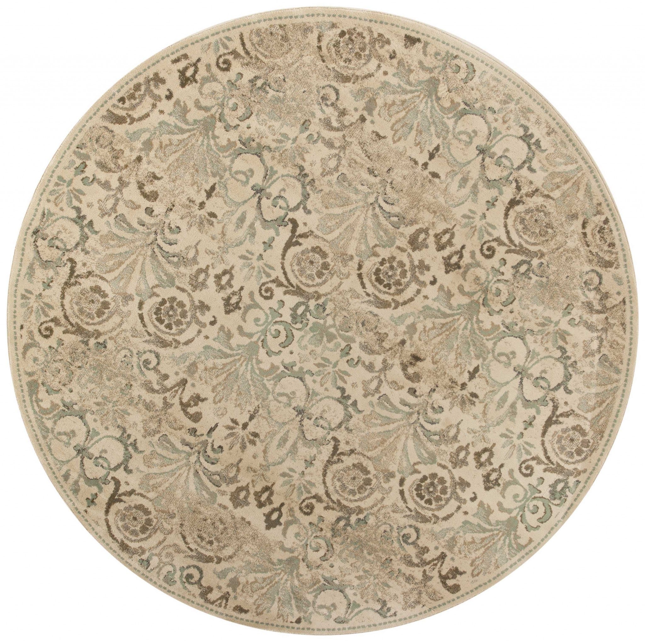 7' Round Polypropylene Ivory  Area Rug