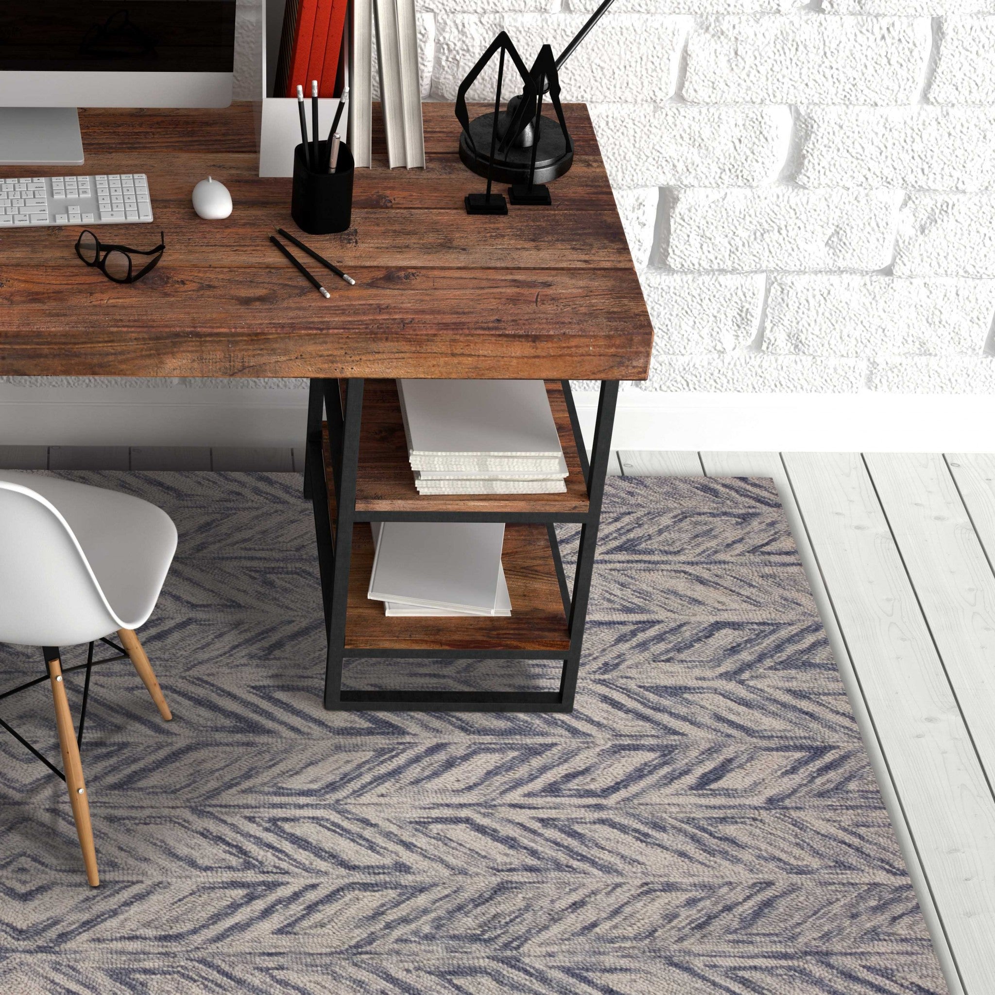 5' x 7'  Wool Blue Area Rug