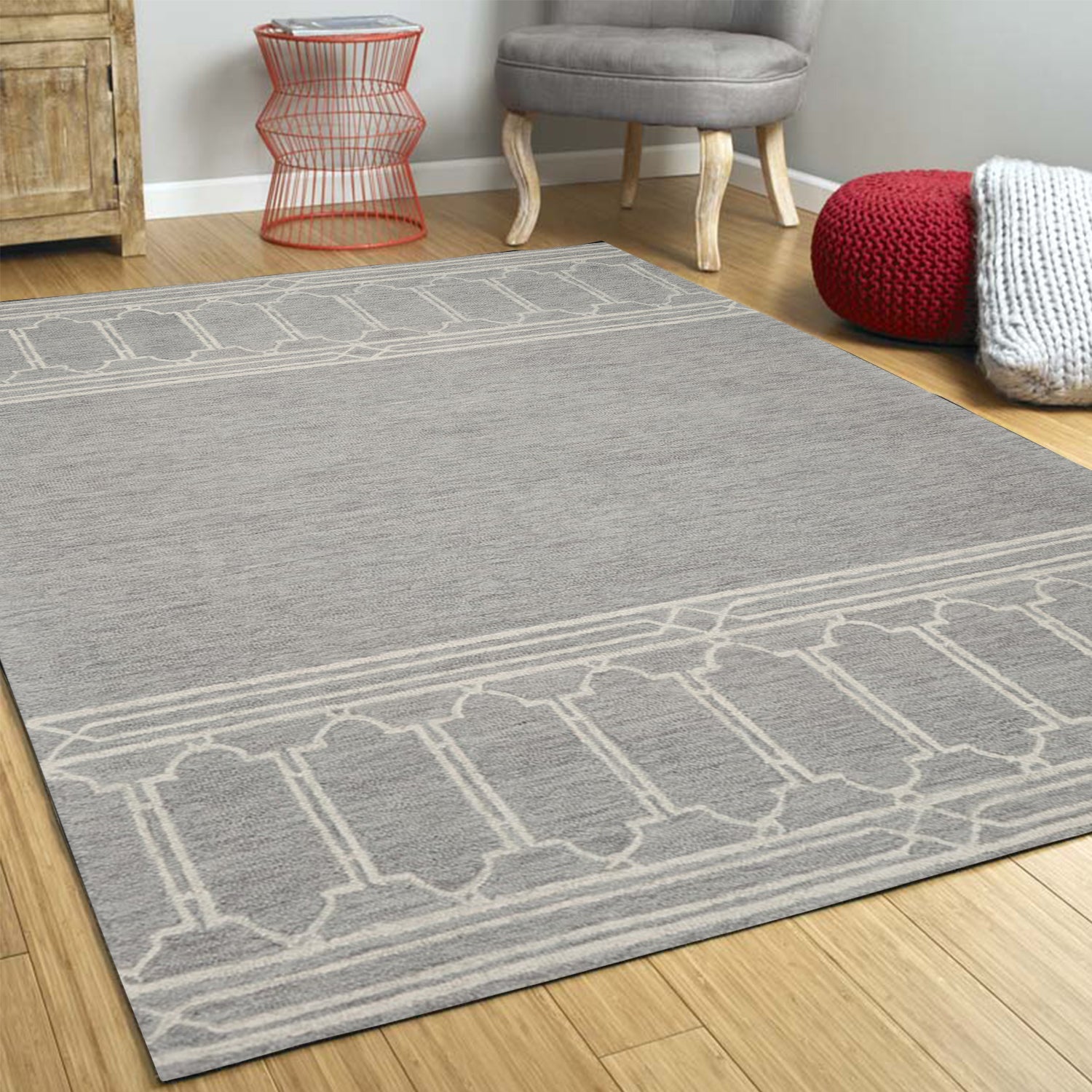 5' x 7'  Wool Grey Area Rug