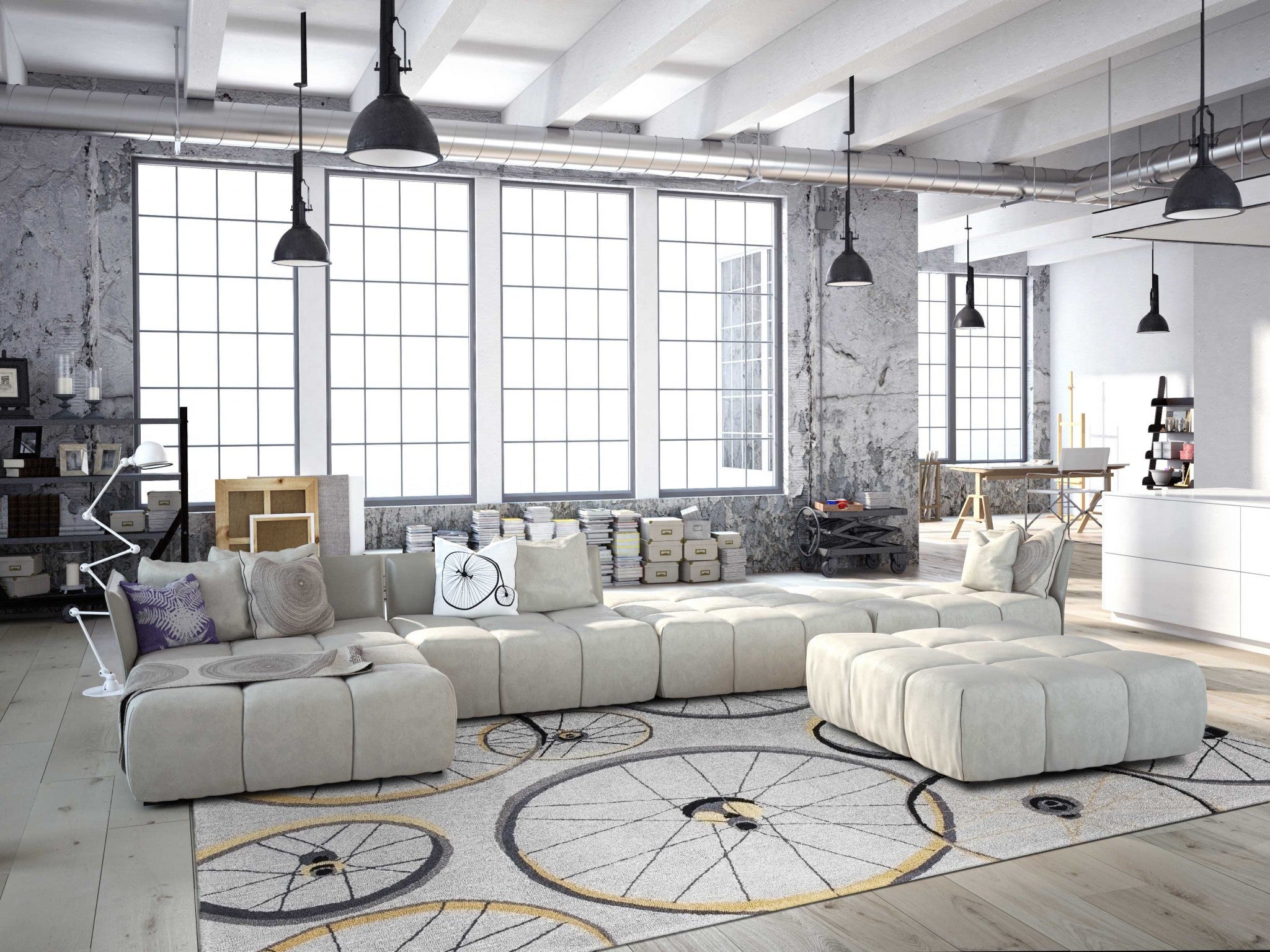 5' x 7' 6" Polyester Grey Area Rug