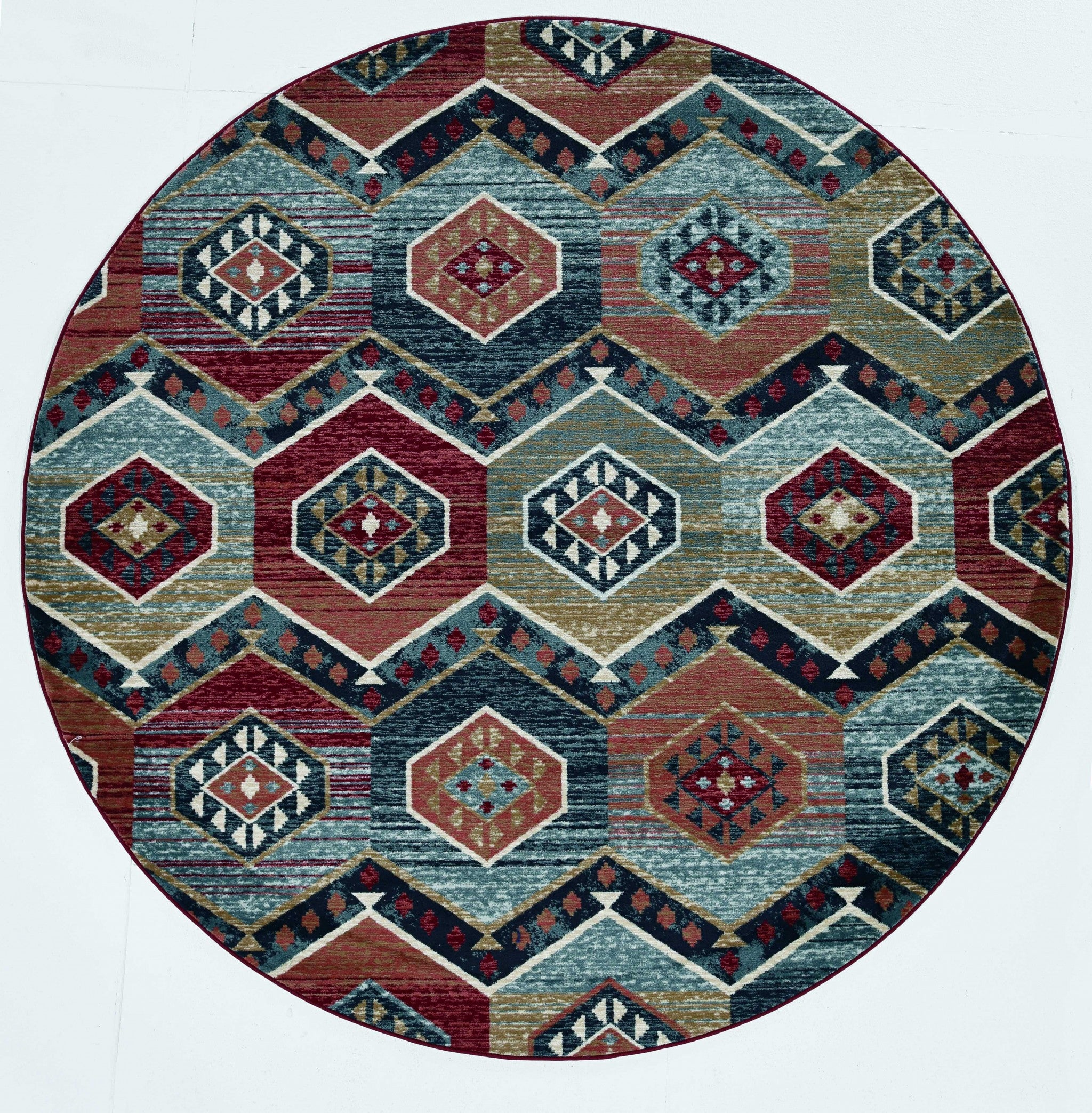 7' Round  Polypropylene Red Area Rug