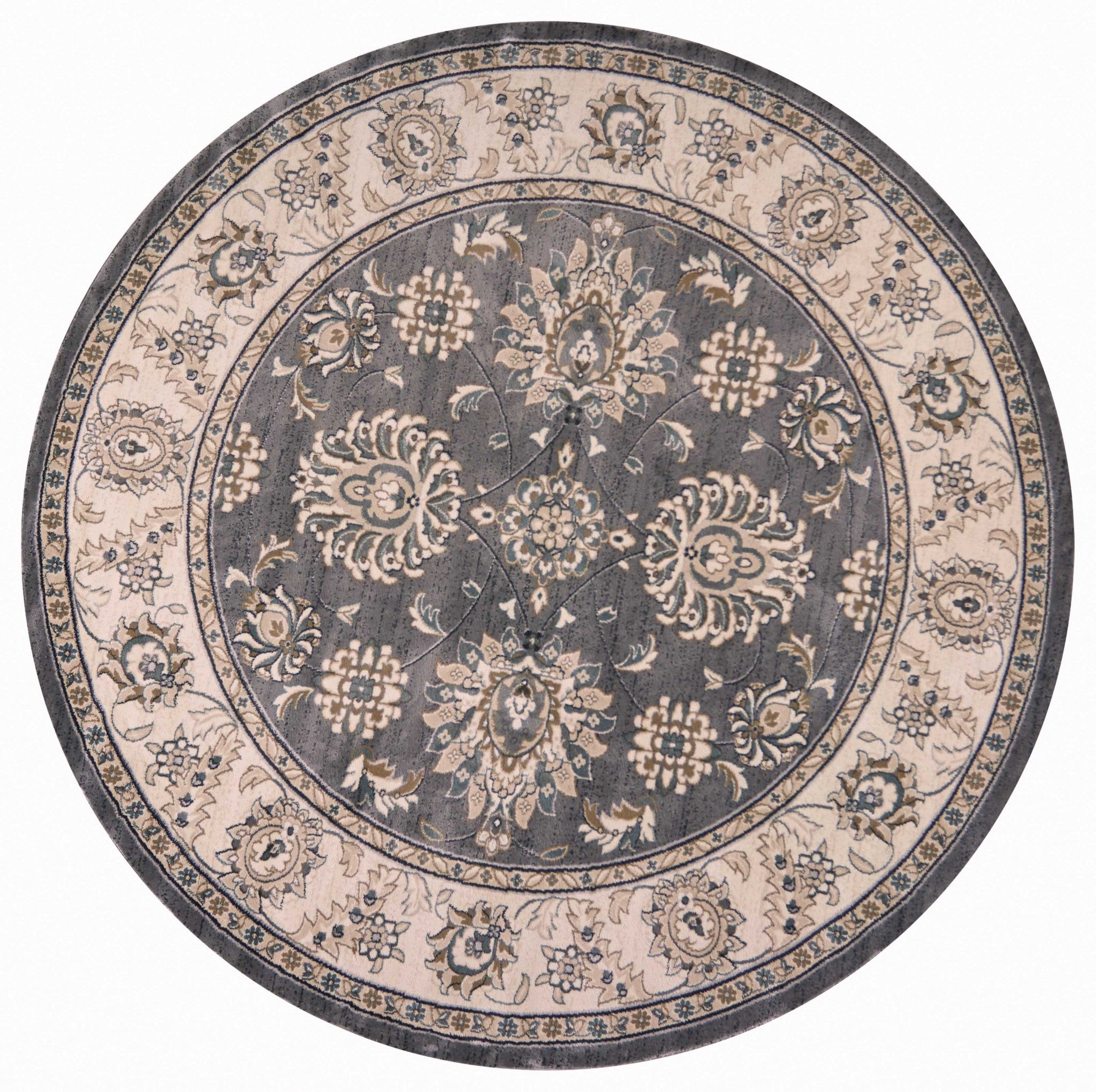7' Round  Polypropylene Grey or  Ivory  Area Rug