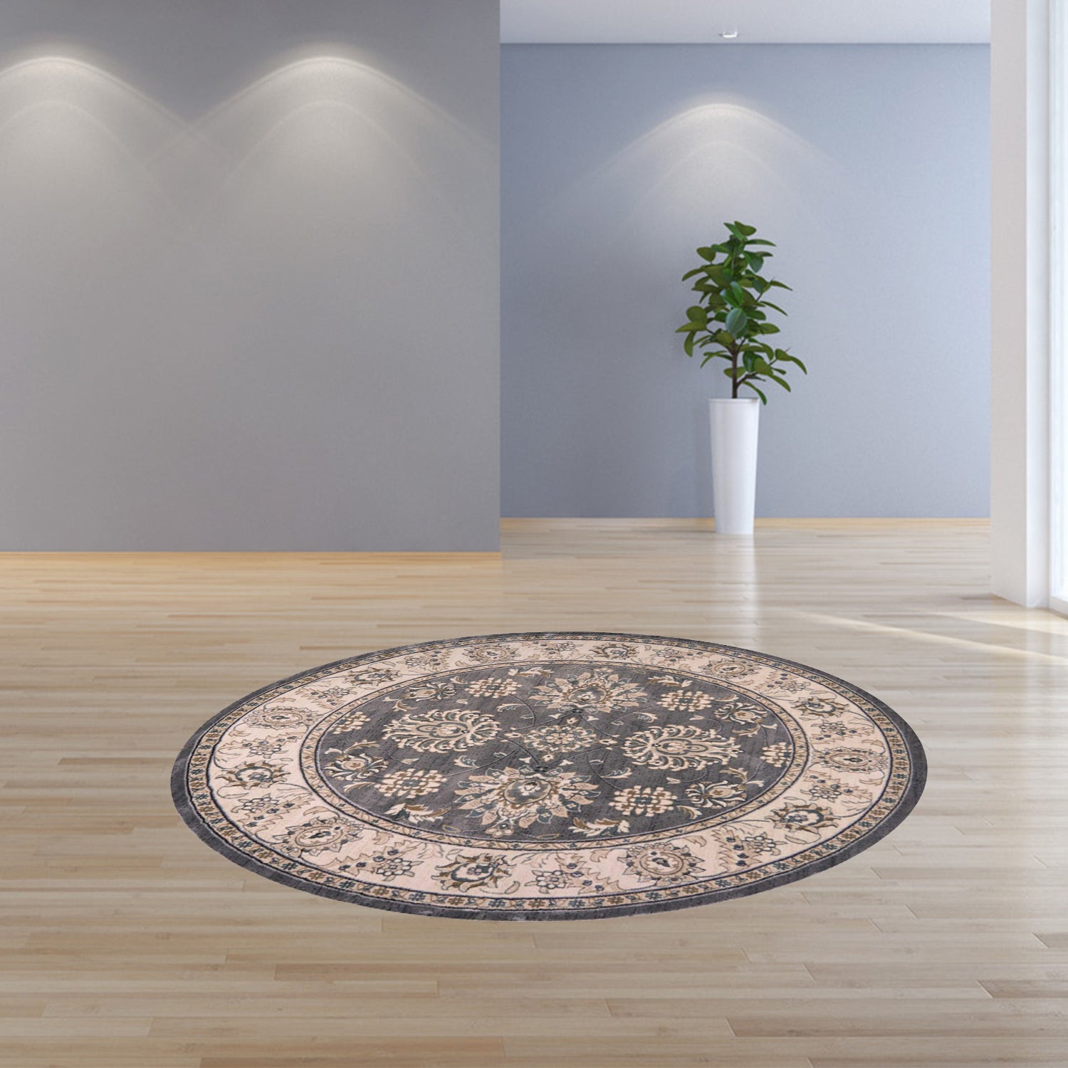 7' Round  Polypropylene Grey or  Ivory  Area Rug