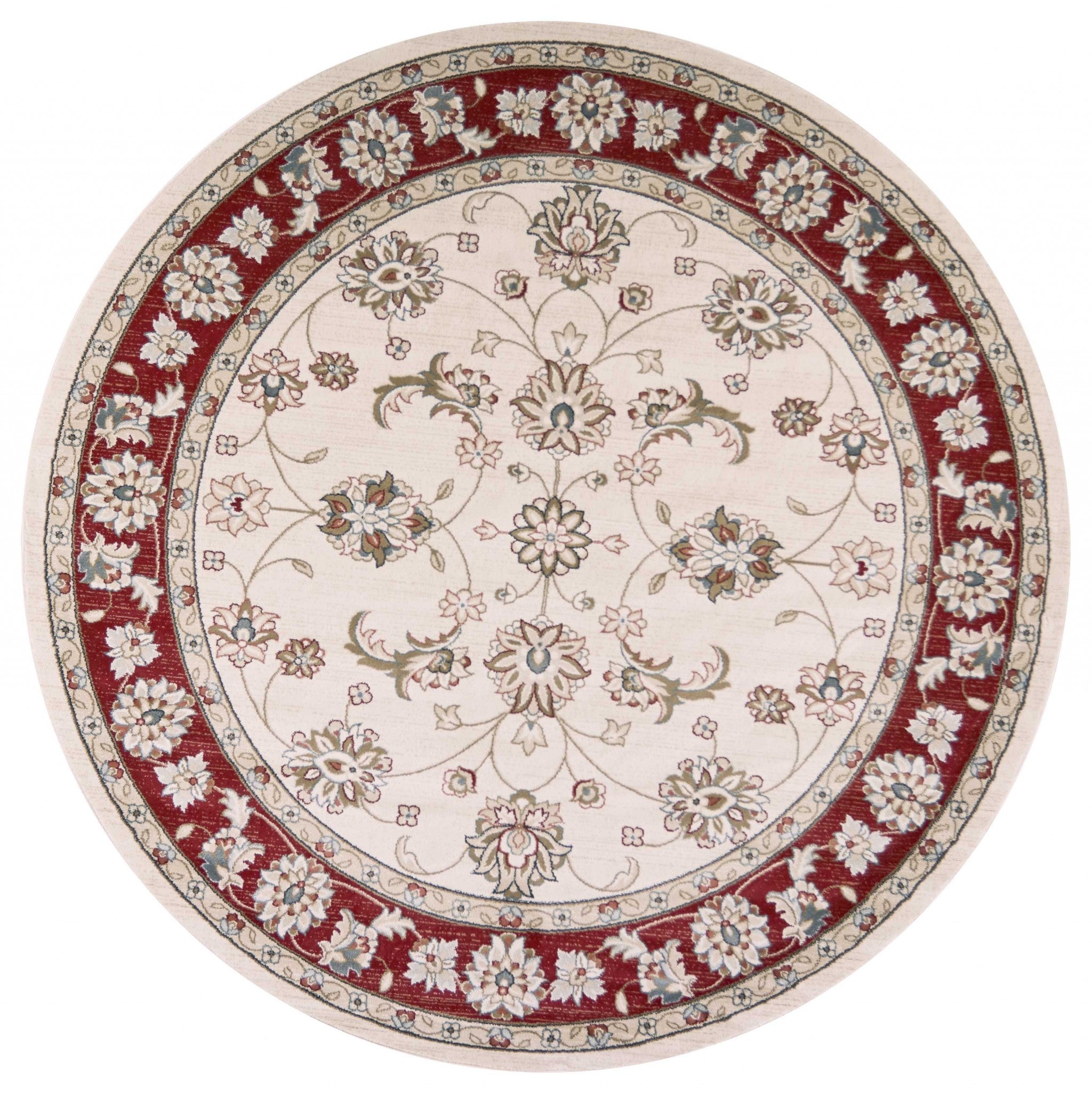 7' Round  Polypropylene Ivory or Red Area Rug