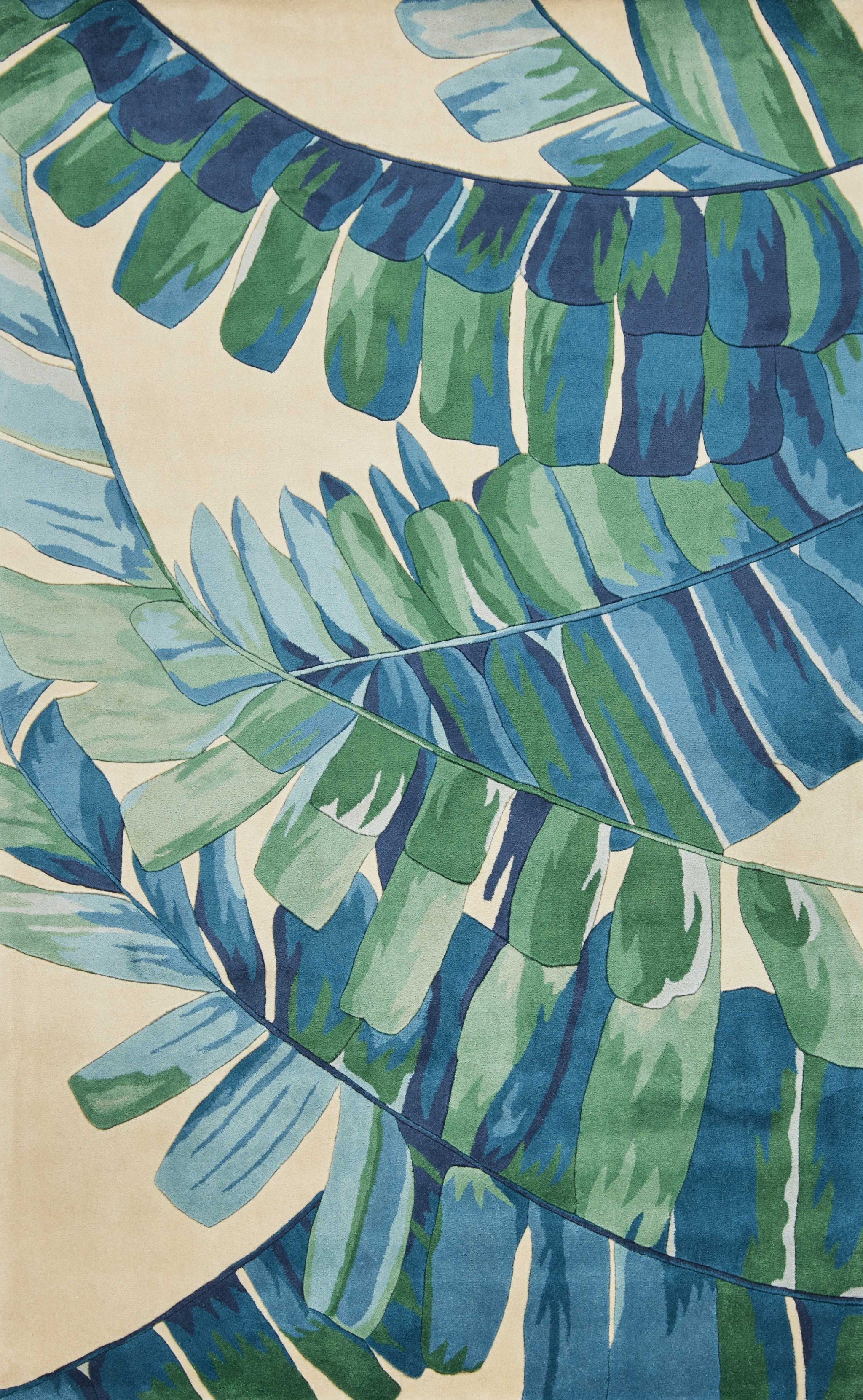 3' x 5' Wool Ivory or Blue Area Rug