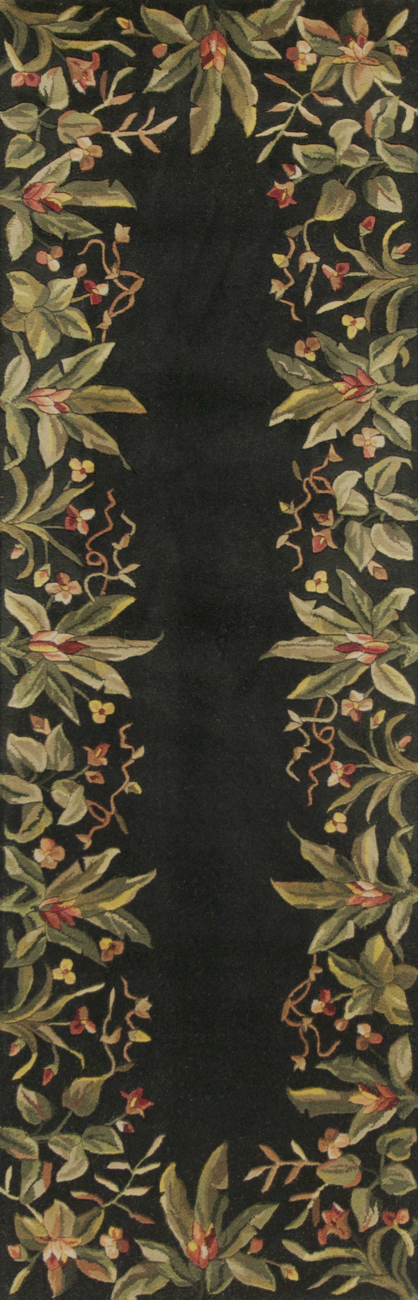 2' x 8'  Runner Wool Black Area Rug