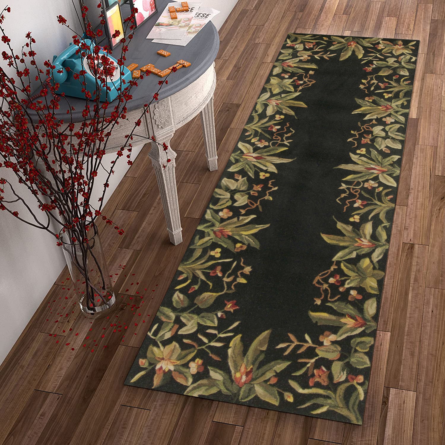 2' x 8'  Runner Wool Black Area Rug