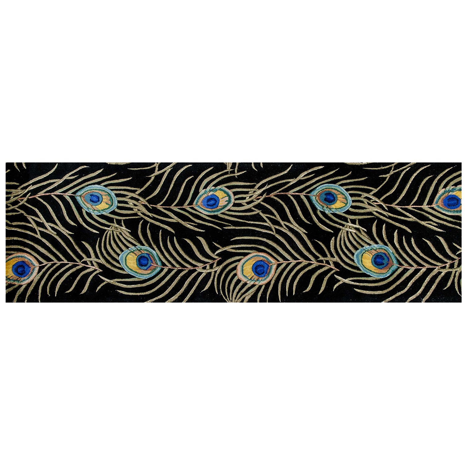 2' x 8'  Runner Wool Black Area Rug