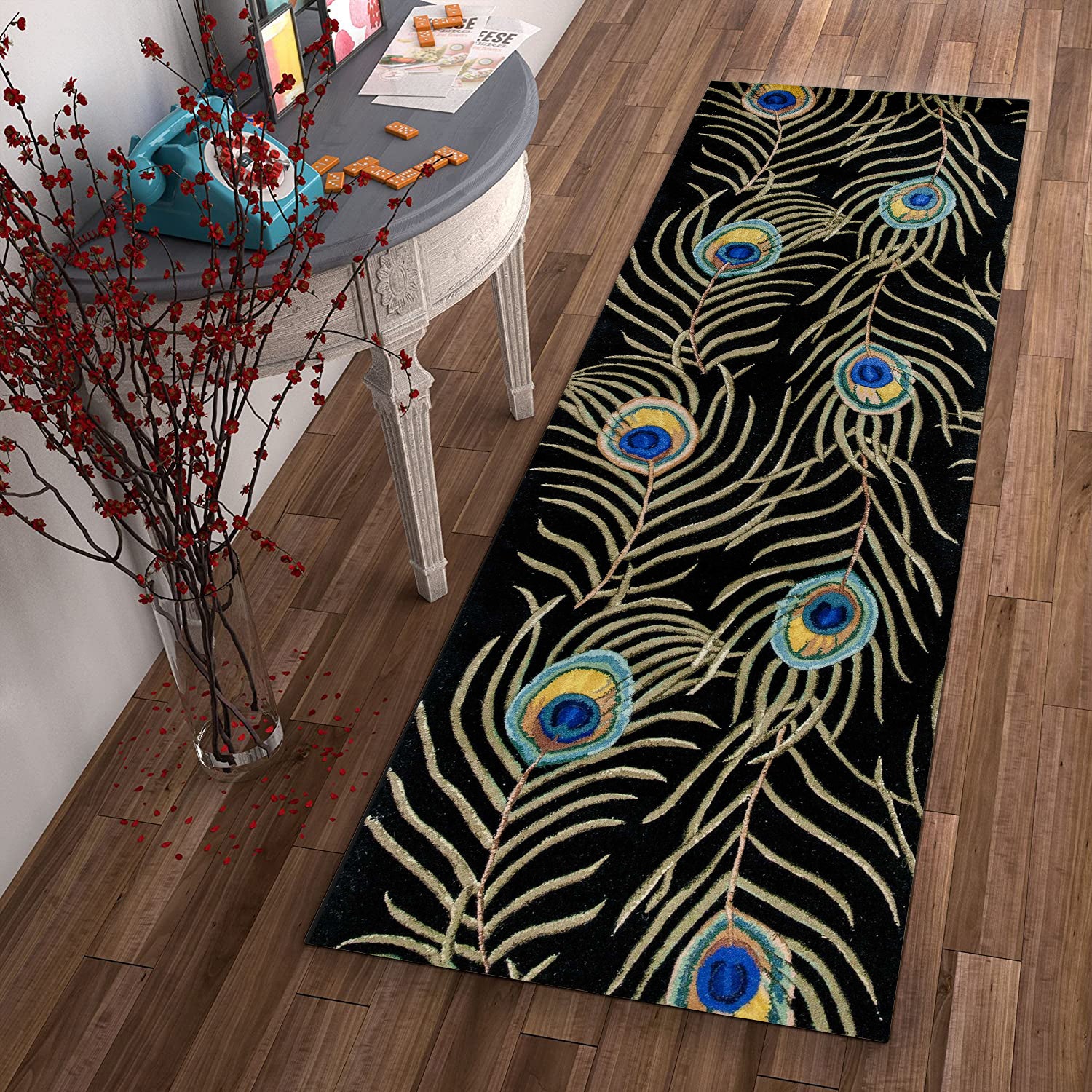 2' x 8'  Runner Wool Black Area Rug
