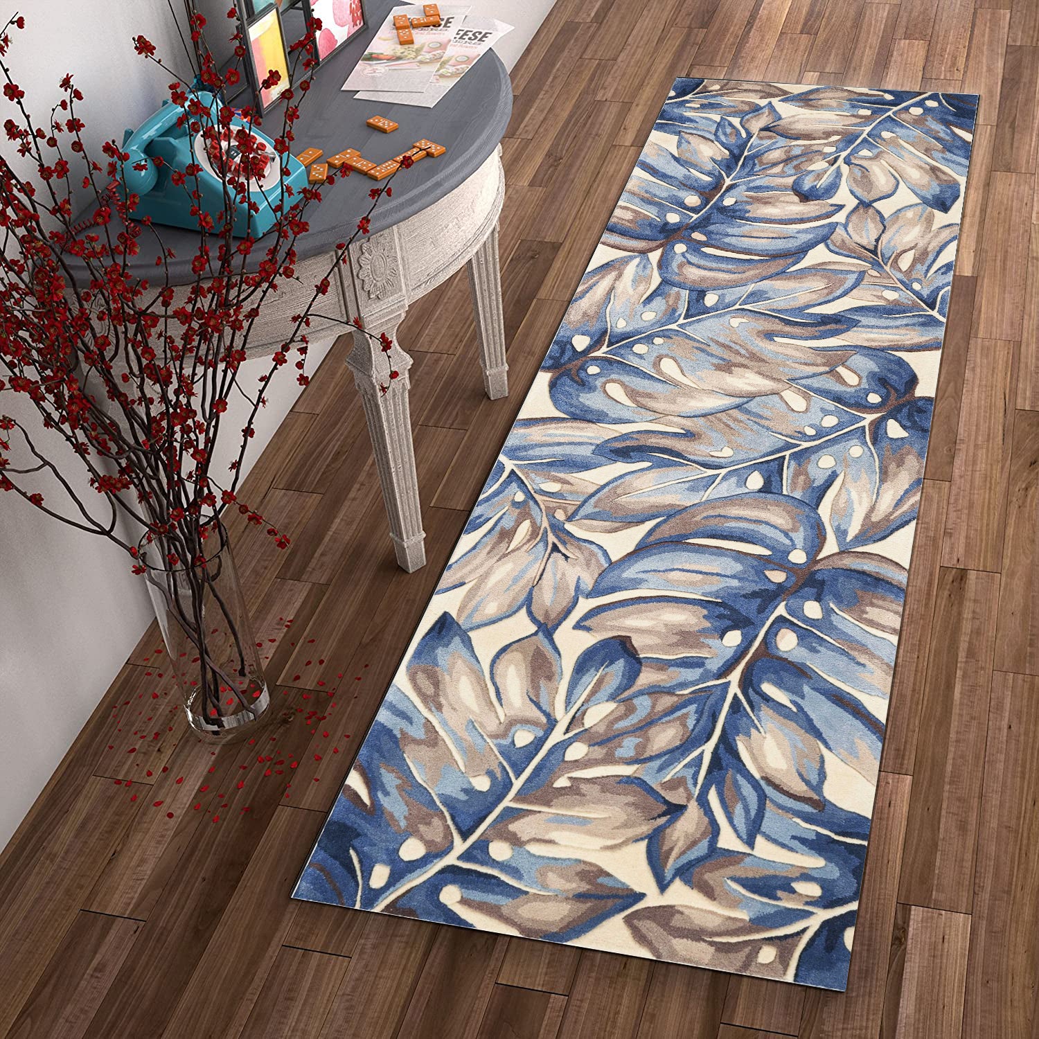 2' x 8'  Runner Wool Blue Area Rug