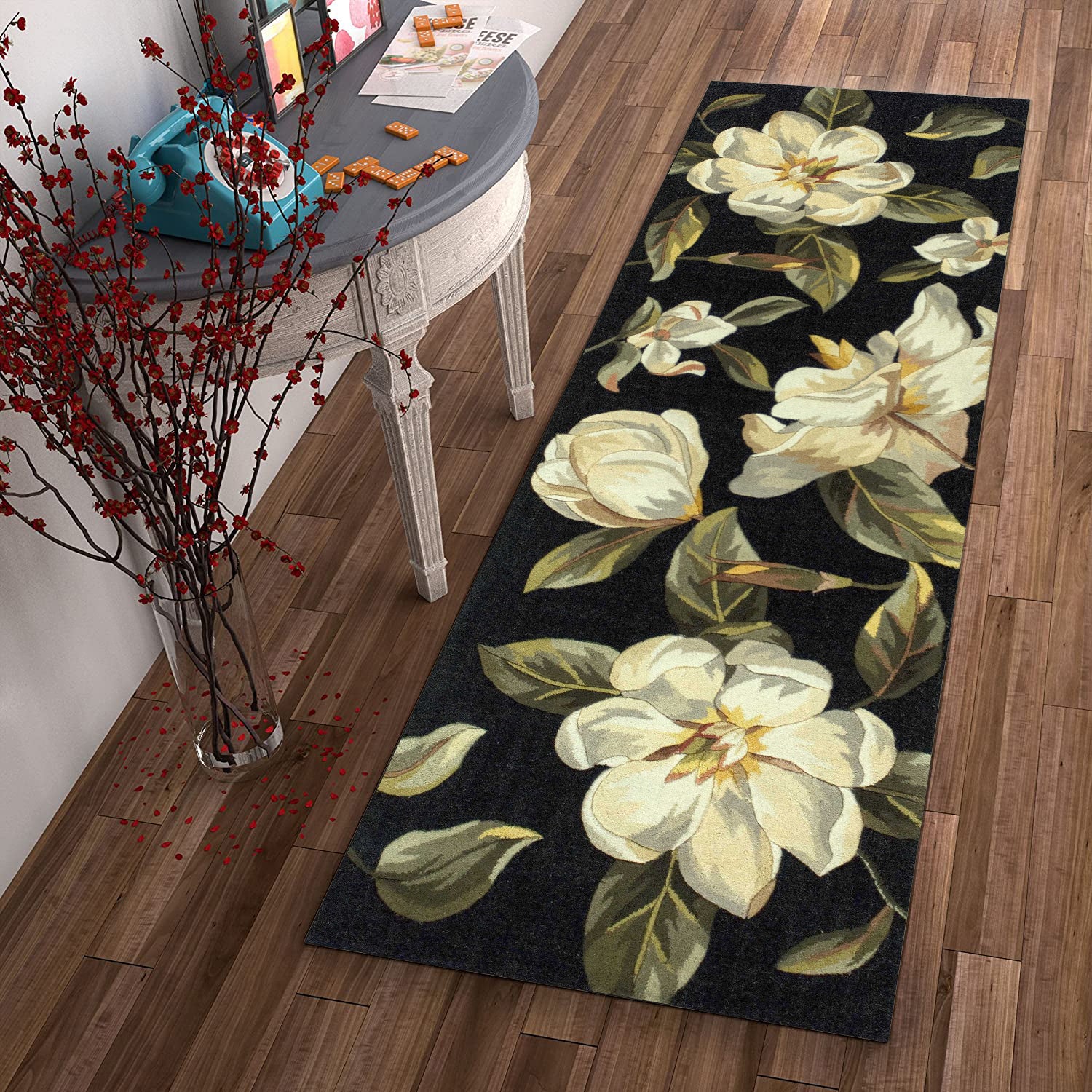 2' x 8'  Runner Wool Black Area Rug