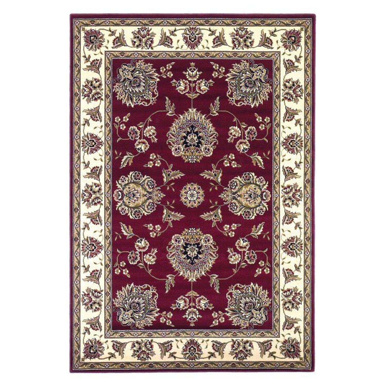 7' Square Polypropylene Red and  Ivory  Area Rug