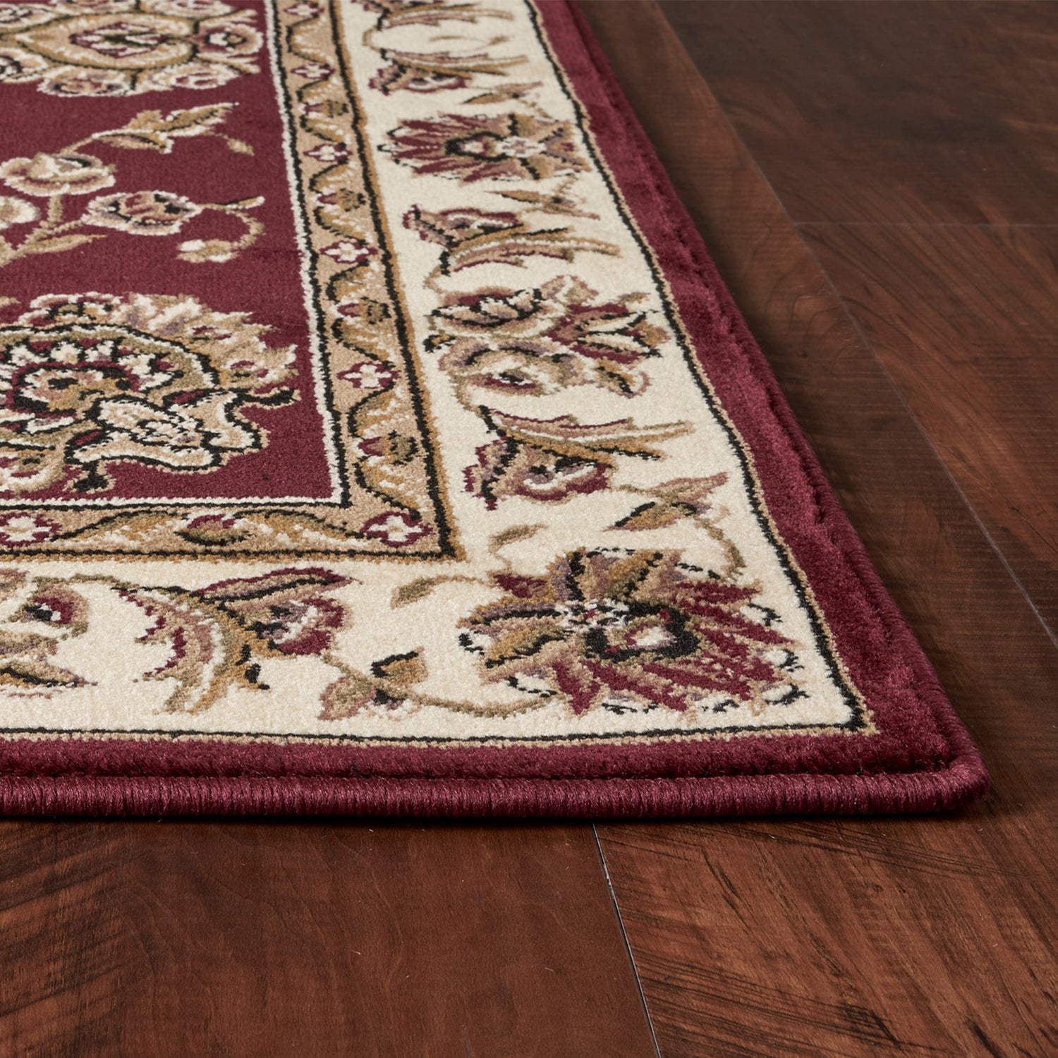 7' Square Polypropylene Red and  Ivory  Area Rug