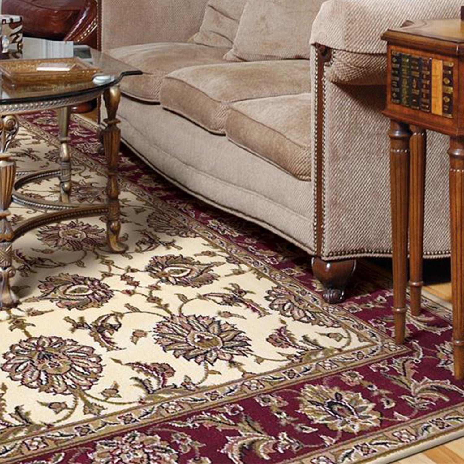 7' Square Polypropylene Ivory  and  Red Area Rug