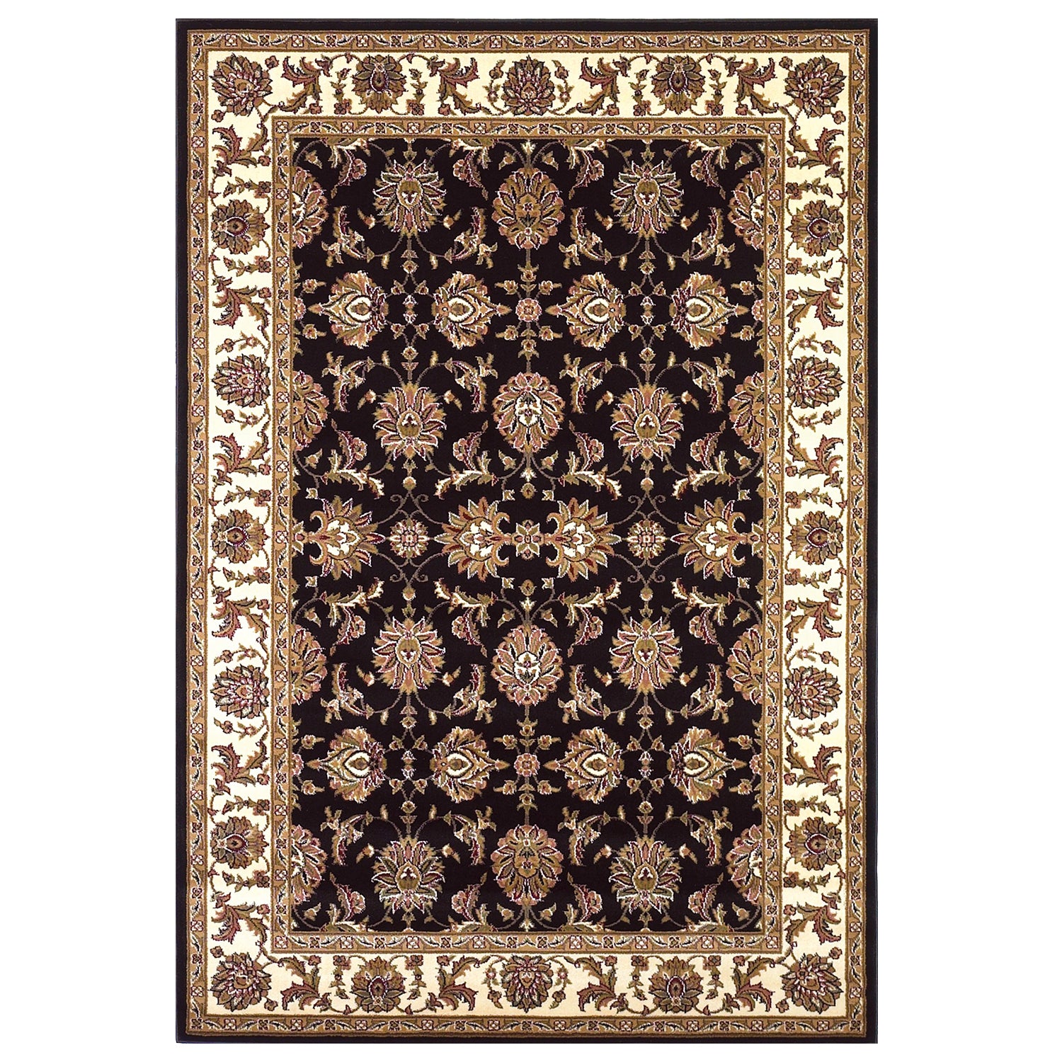 7' Square Polypropylene Black and  Ivory  Area Rug