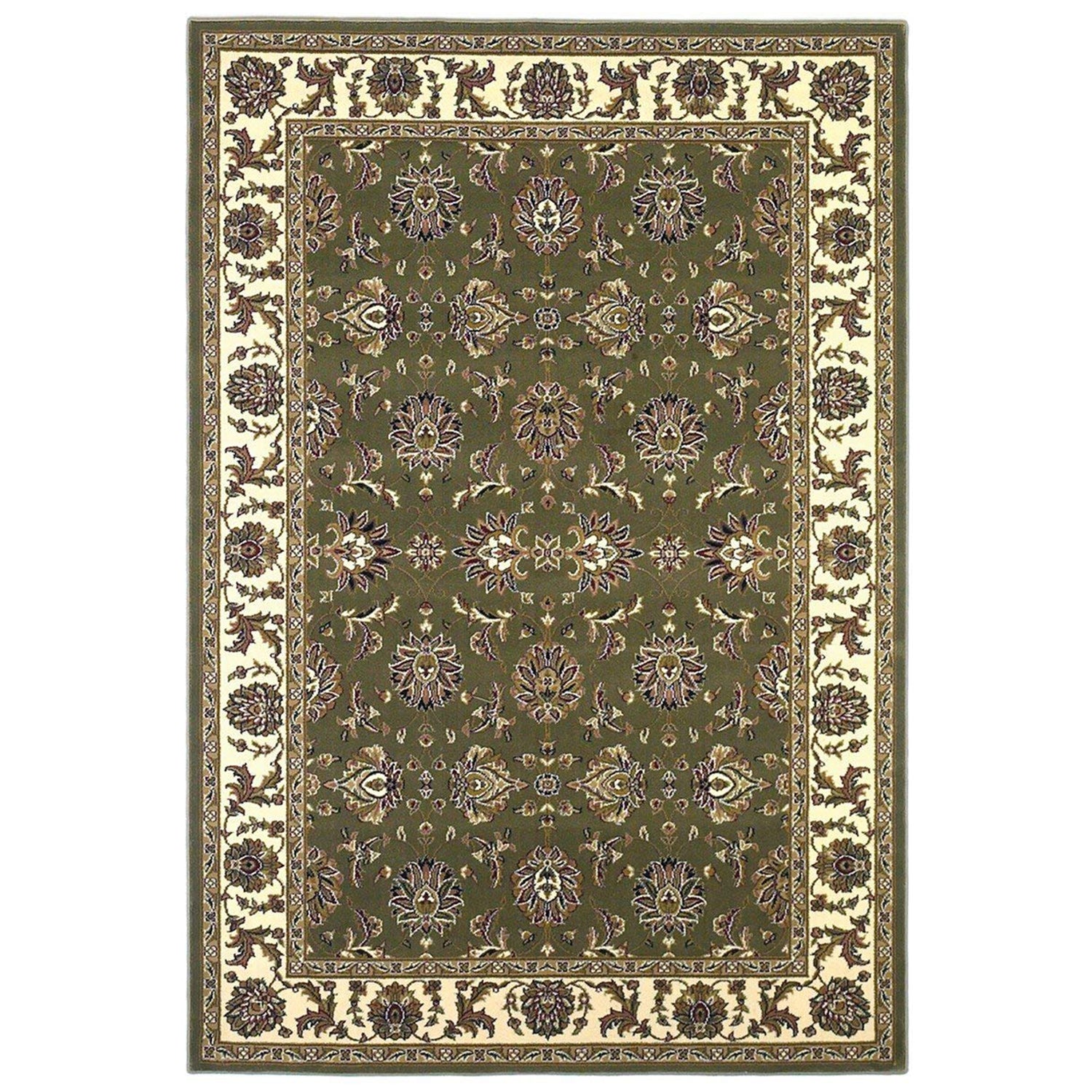 7' Square Polypropylene Green and  Ivory  Area Rug