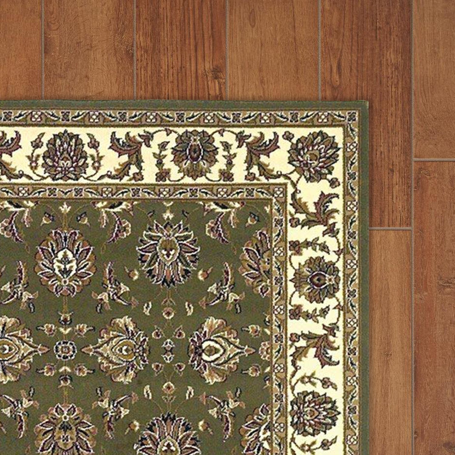 7' Square Polypropylene Green and  Ivory  Area Rug