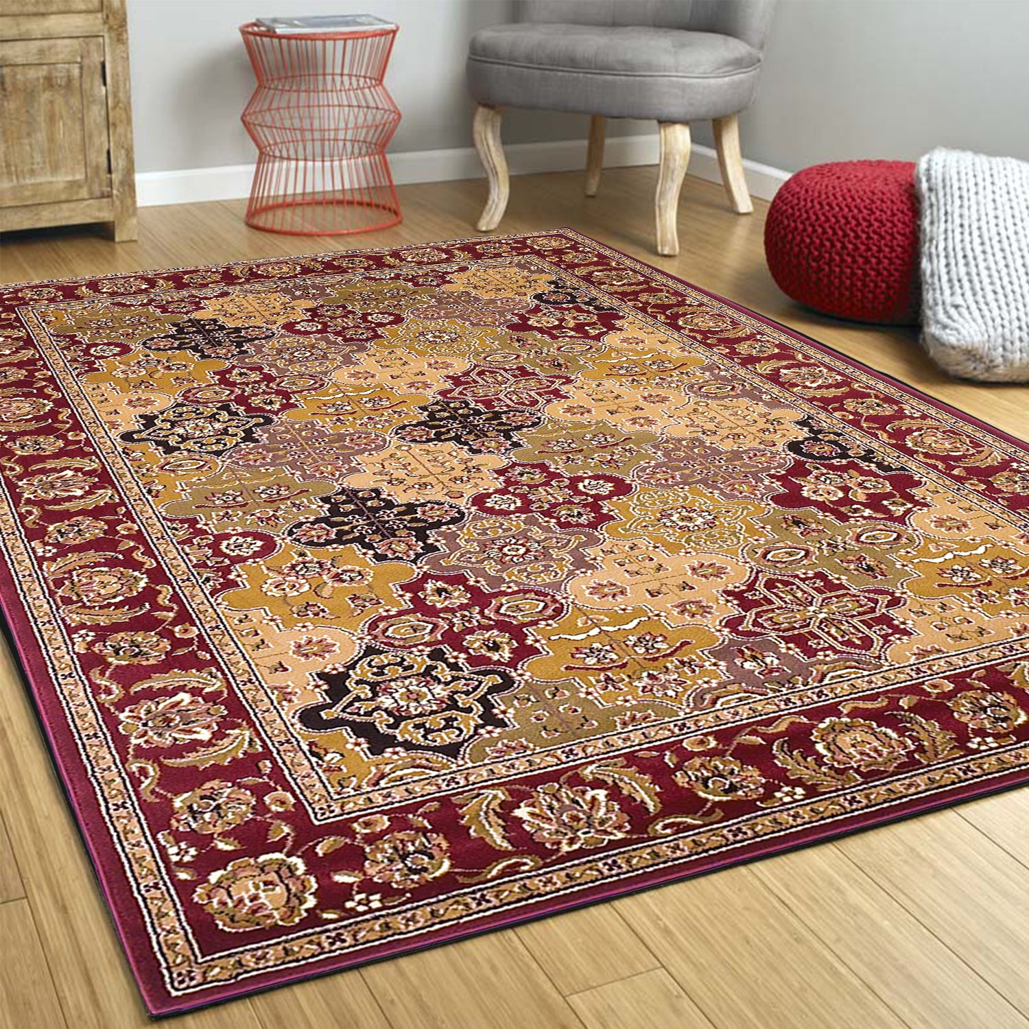 7' Octagon Polypropylene Red Area Rug