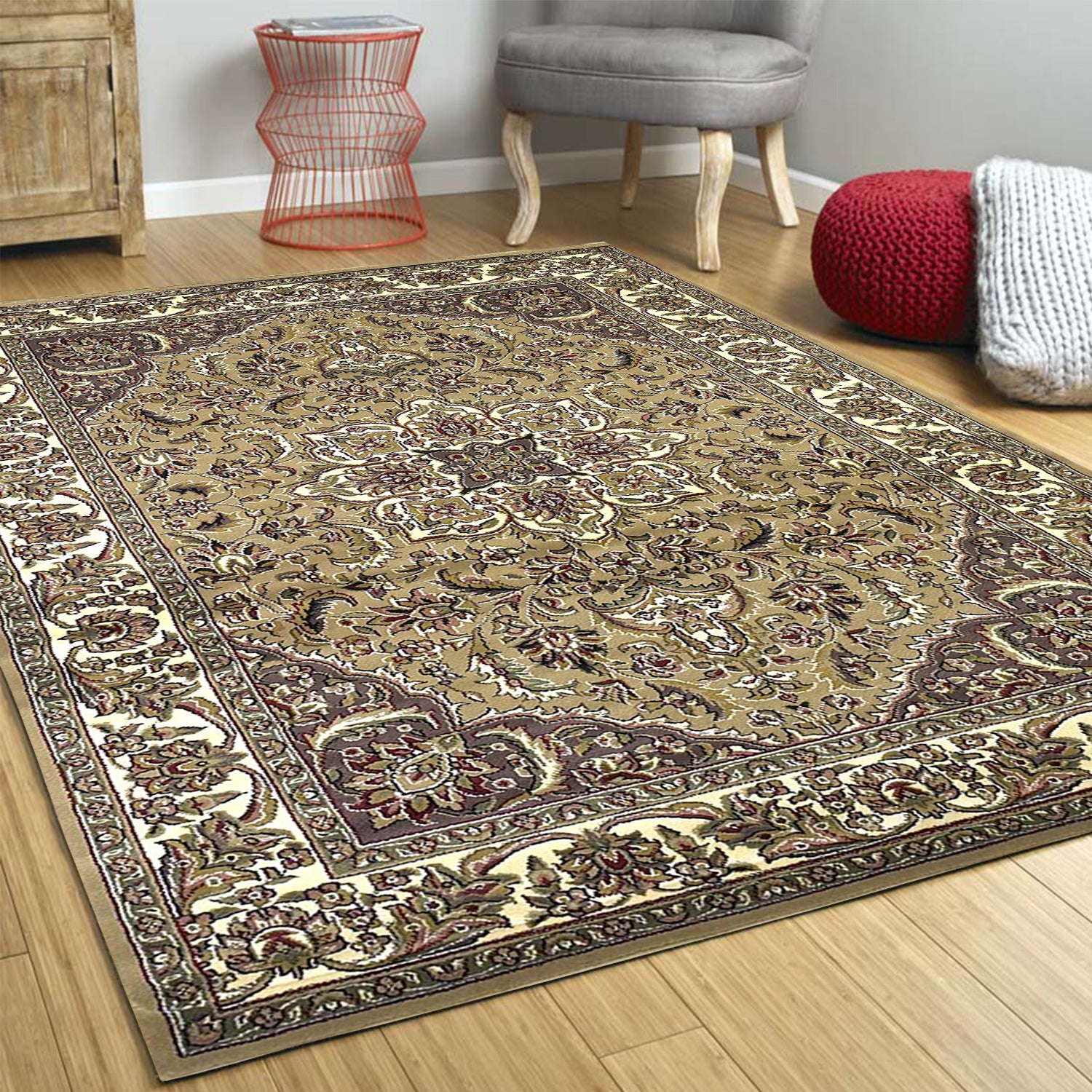 7' Octagon Polypropylene Beige or  Ivory  Area Rug