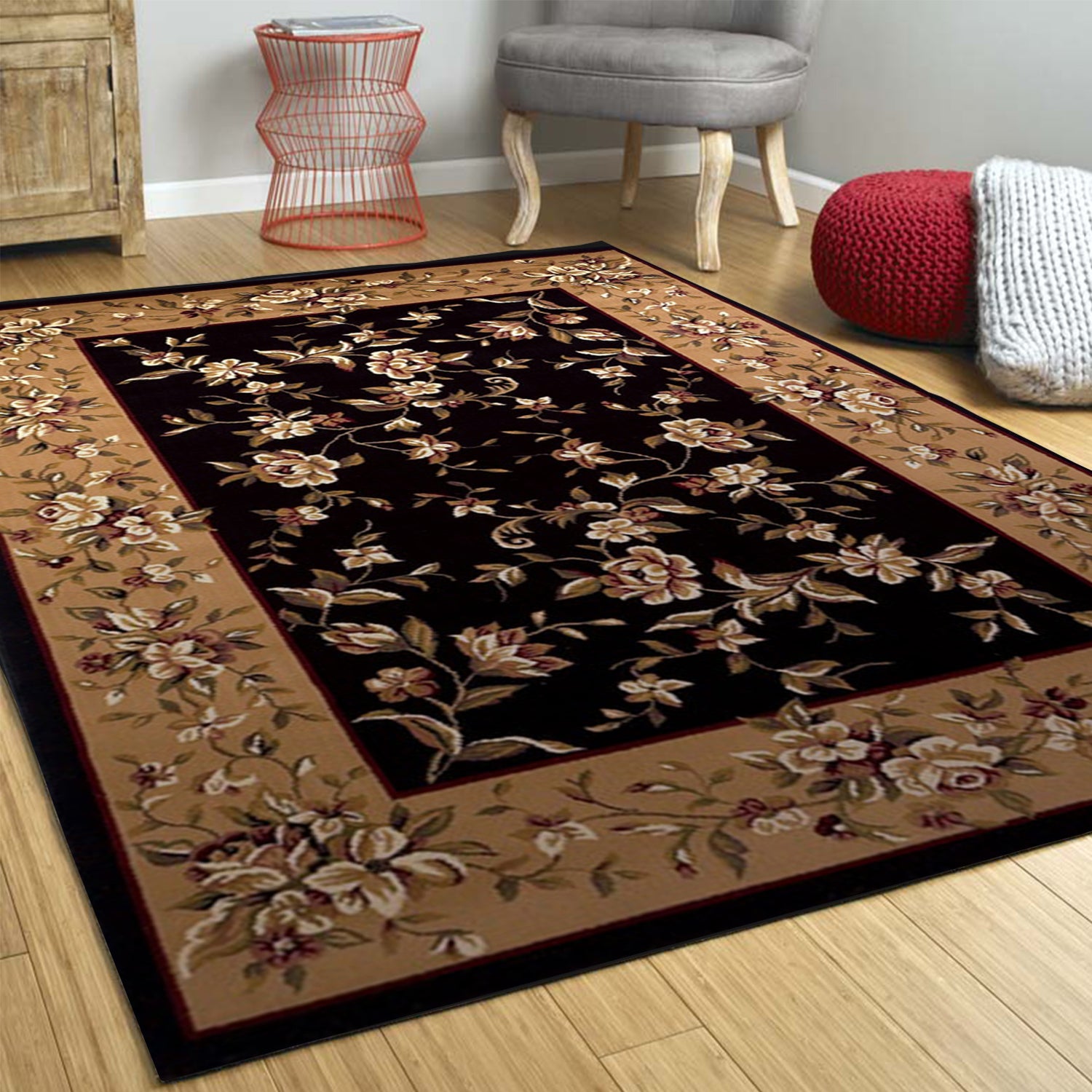 7' Octagon Polypropylene Black or  Beige Area Rug