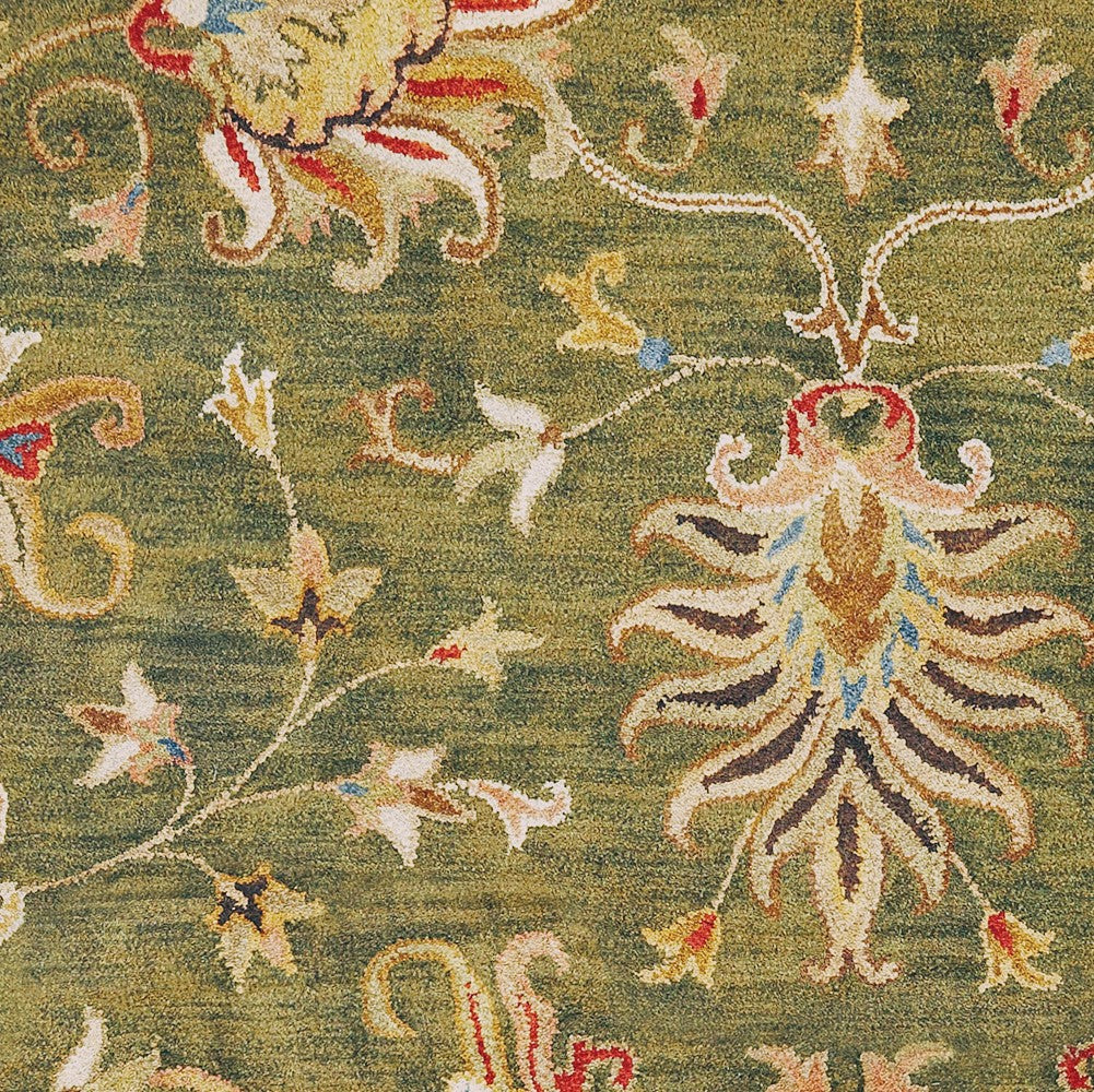 5' Round  Wool Emerald Green Area Rug