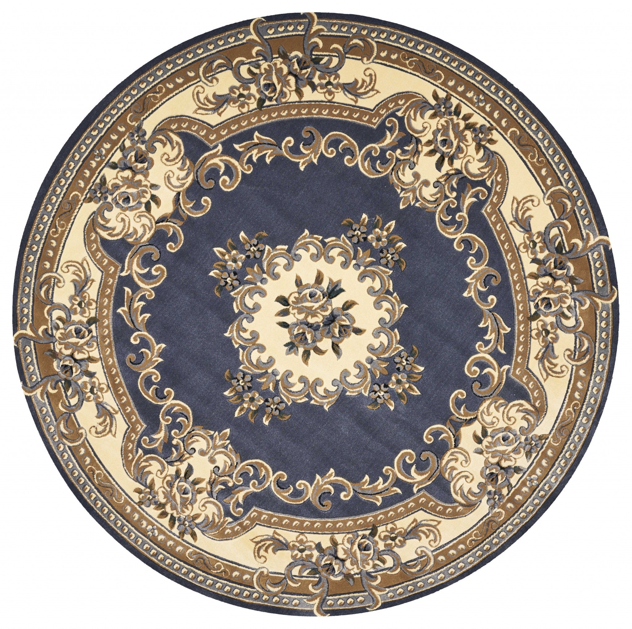 7' Round Polypropylene Blue Area Rug