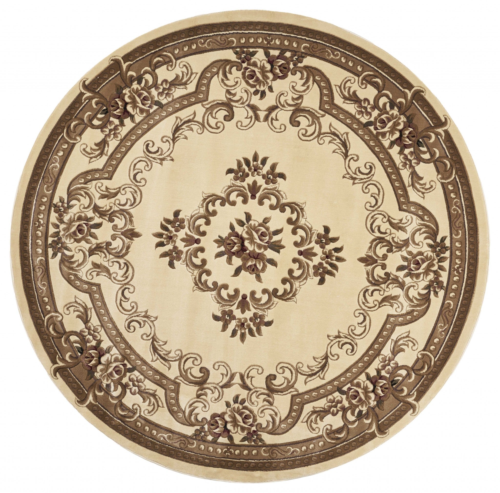 7' Round Polypropylene Ivory Area Rug