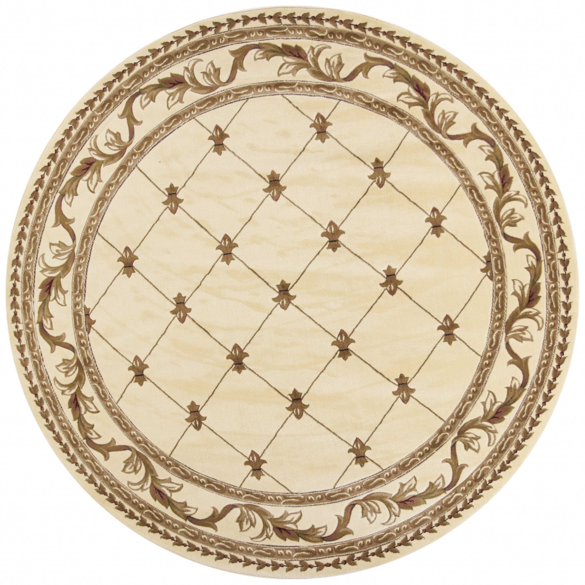 7' Round Polypropylene Ivory Area Rug