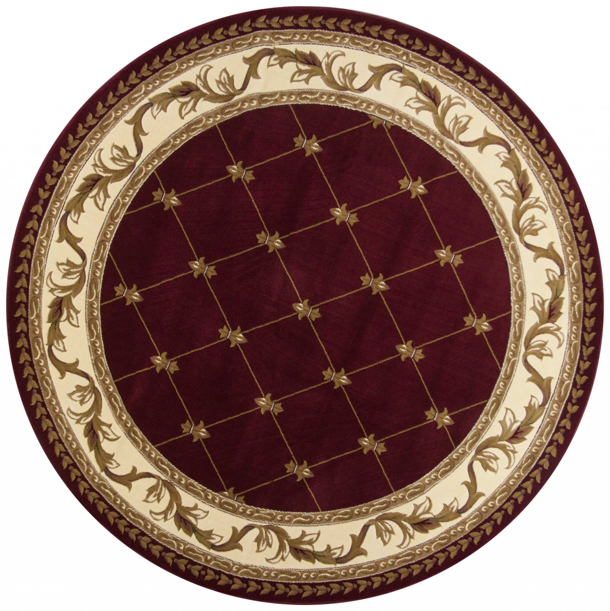 7' Round Polypropylene Burgundy Area Rug