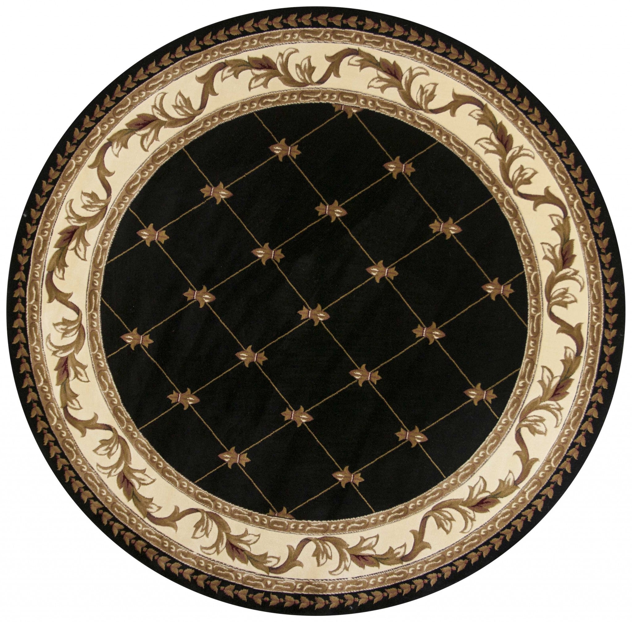 7' Round Polypropylene Black Area Rug