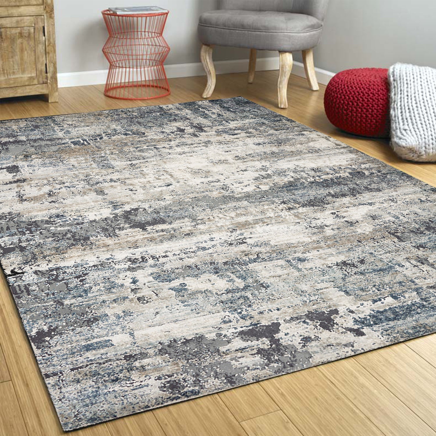 5 x 7  Polyester Ivoryor Teal Area Rug