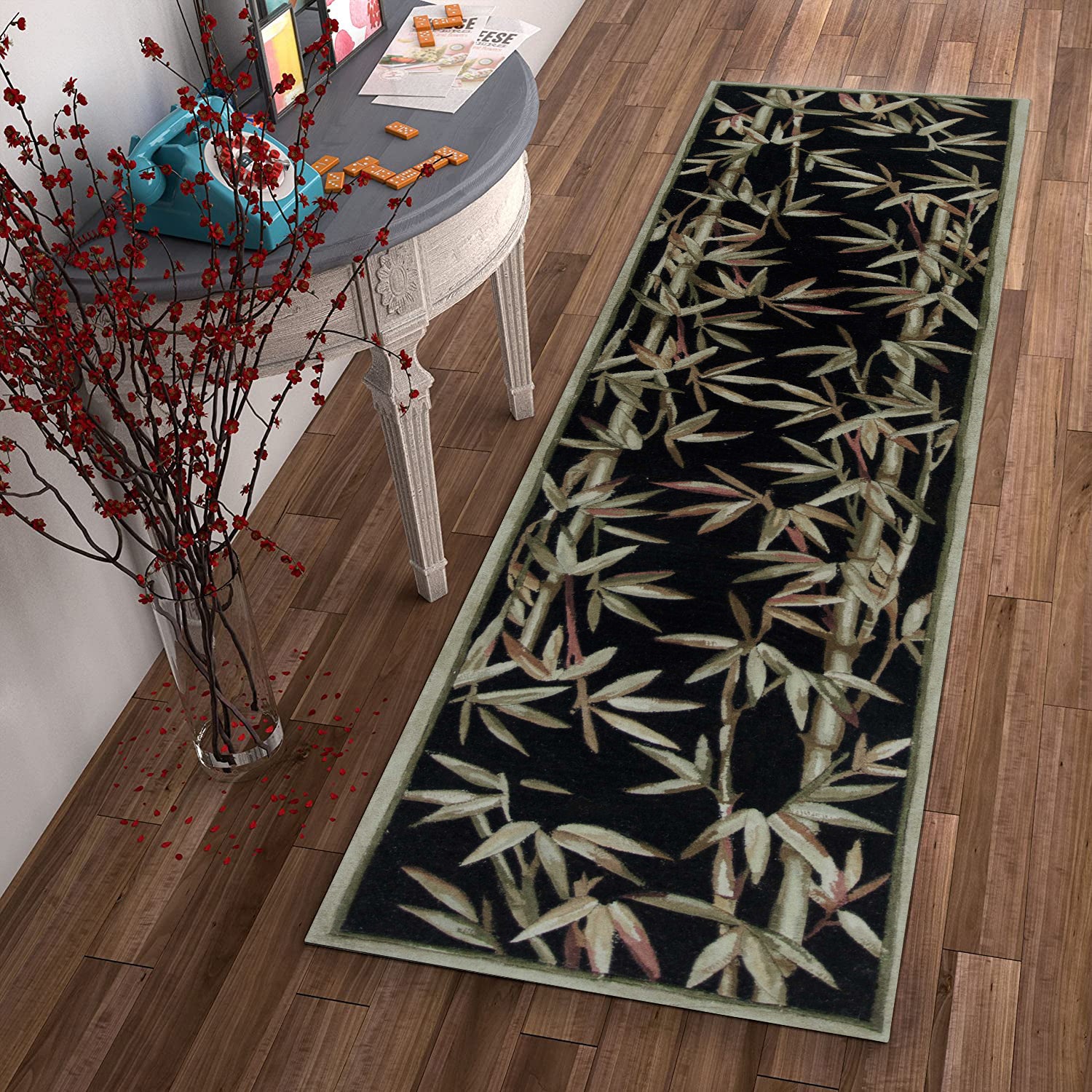 2' x 10' Runner Wool Black Area Rug