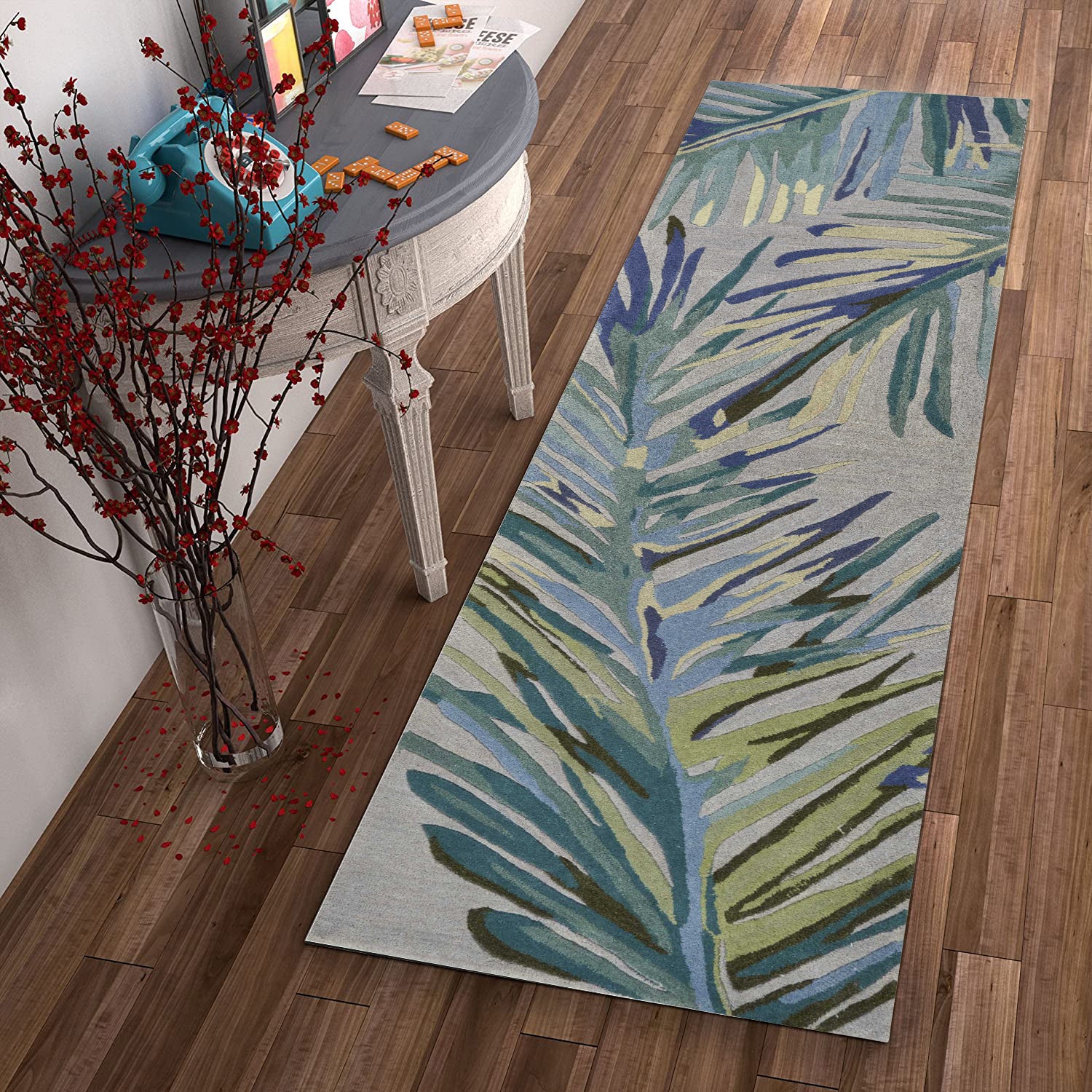 2' x 10' Runner Wool Grey or  Blue Area Rug