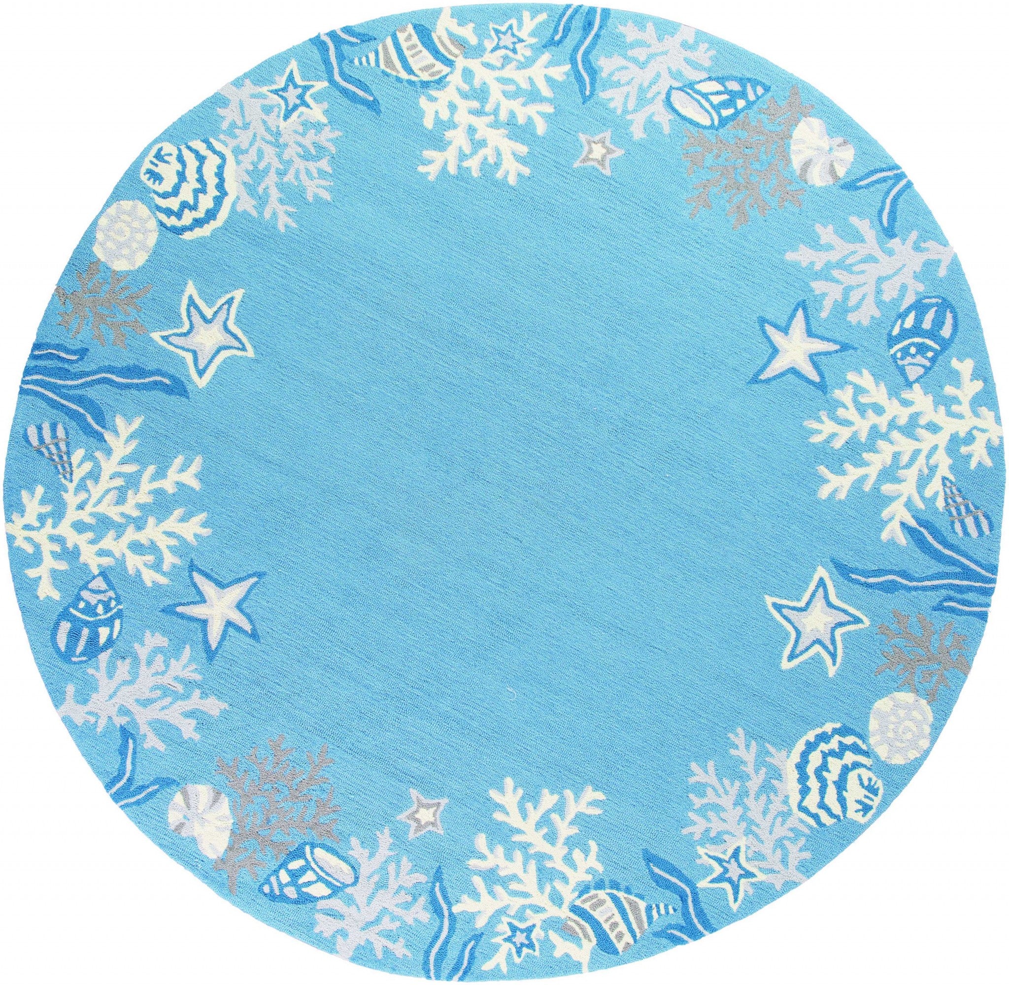 7' Round Polyester Sea Blue Area Rug