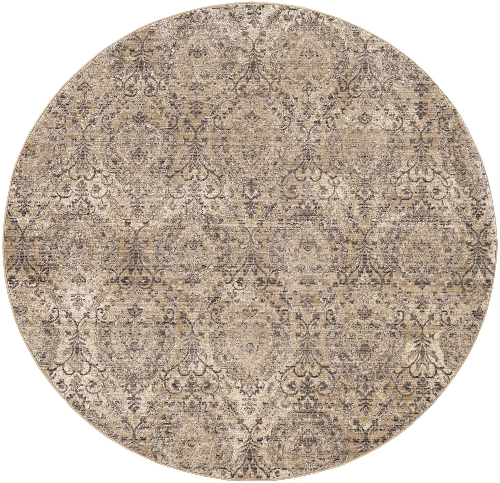 7' Round Polyester Beige Area Rug
