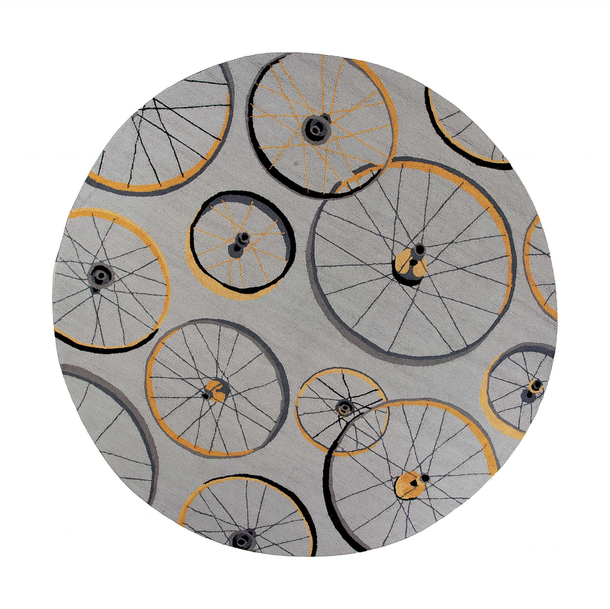 7' Round Polyester Grey Area Rug