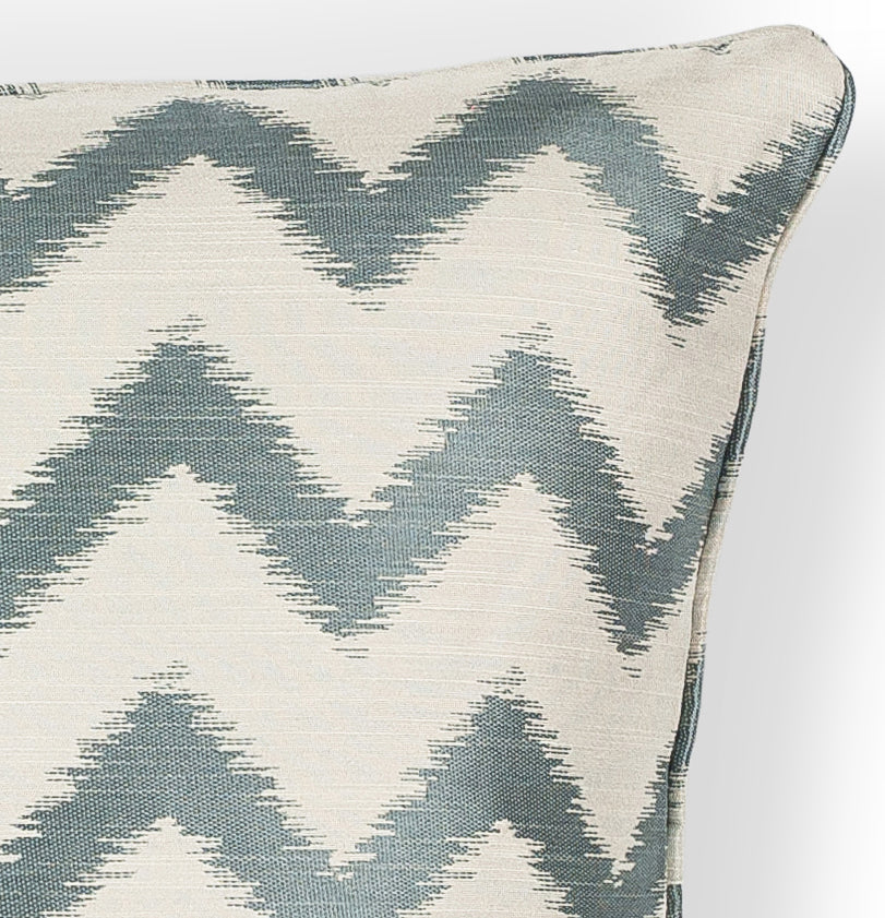 Elegant Square Ivory and Light Blue Chevron Accent Pillow