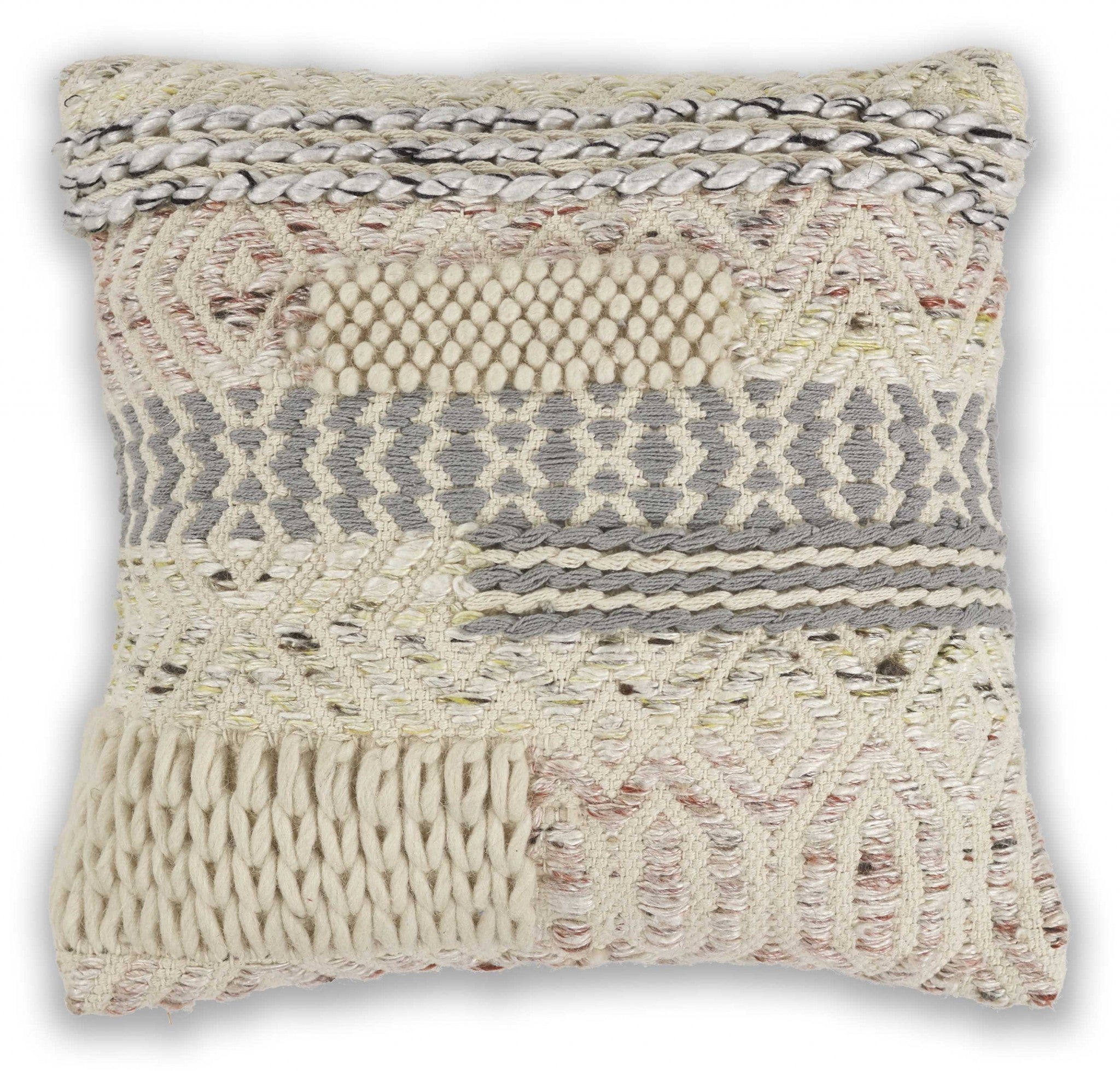 Casual Square Chunky Knit Nuetrals Wool Pillow