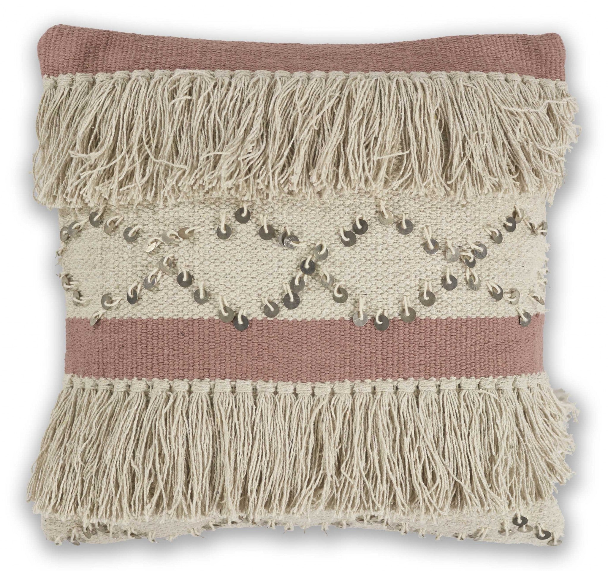 Casual Square Texture Tassel Blush Accent Pillow