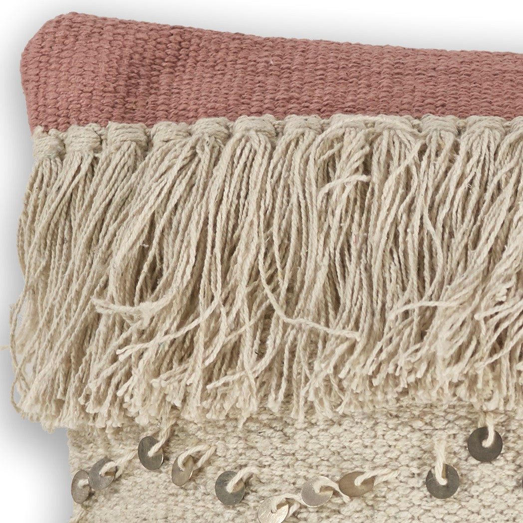 Casual Square Texture Tassel Blush Accent Pillow
