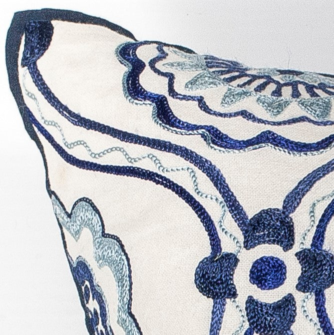 Elegant Square White and Black Scroll Accent Pillow