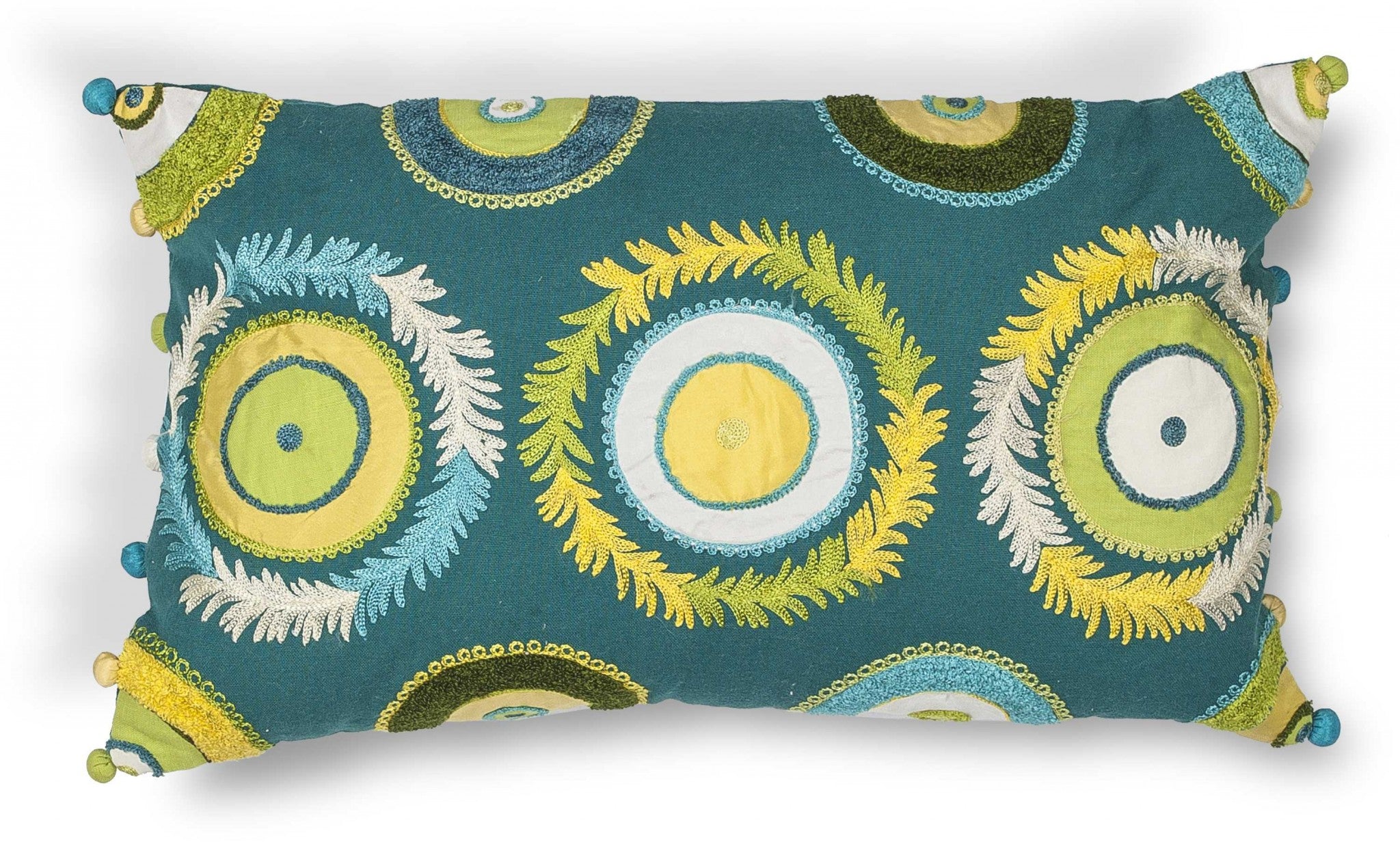Vibrant Blue Green Circles Lumbar Accent Pillow