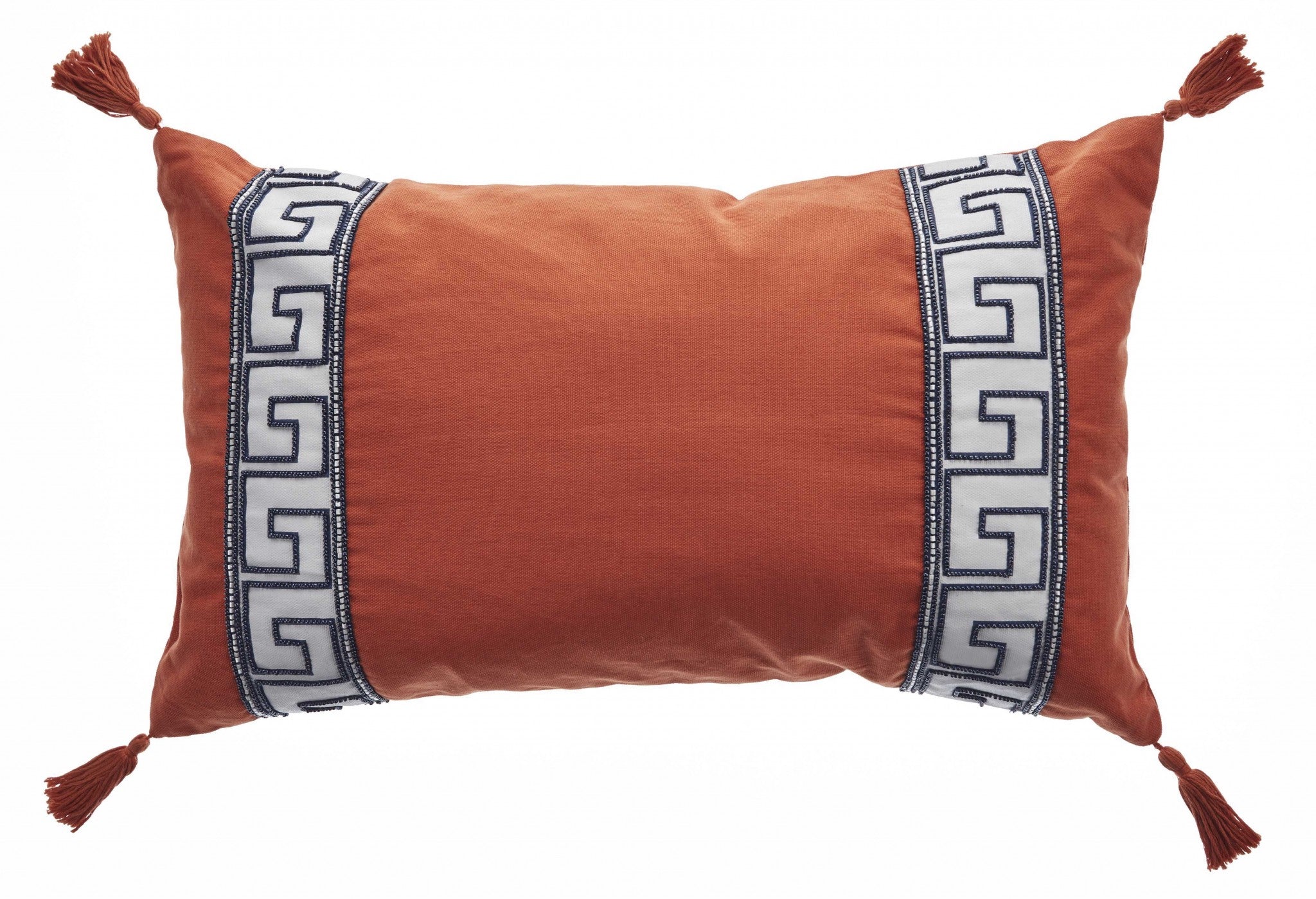 Elegant Tangerine Greek Key Lumbar Accent Pillow