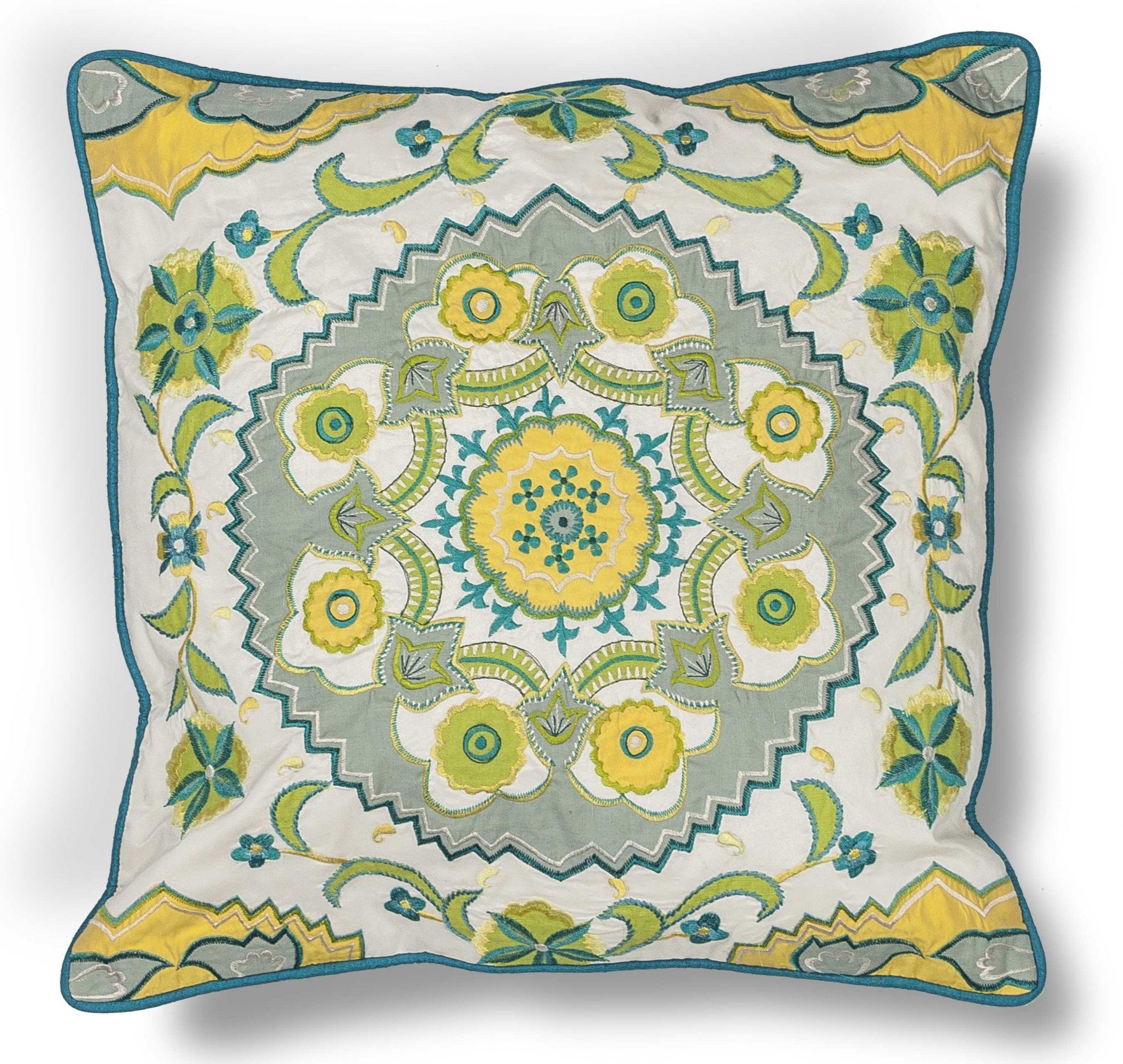Vibrant Blue Green Medallion Accent Pillow