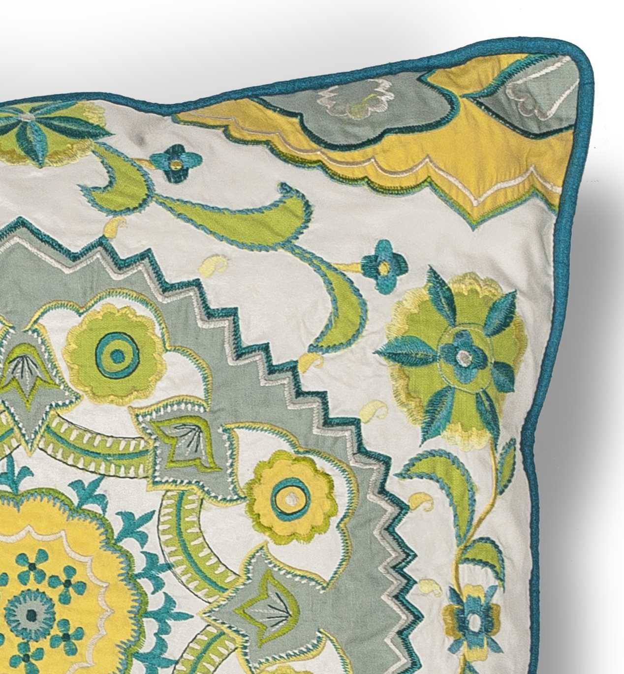 Vibrant Blue Green Medallion Accent Pillow