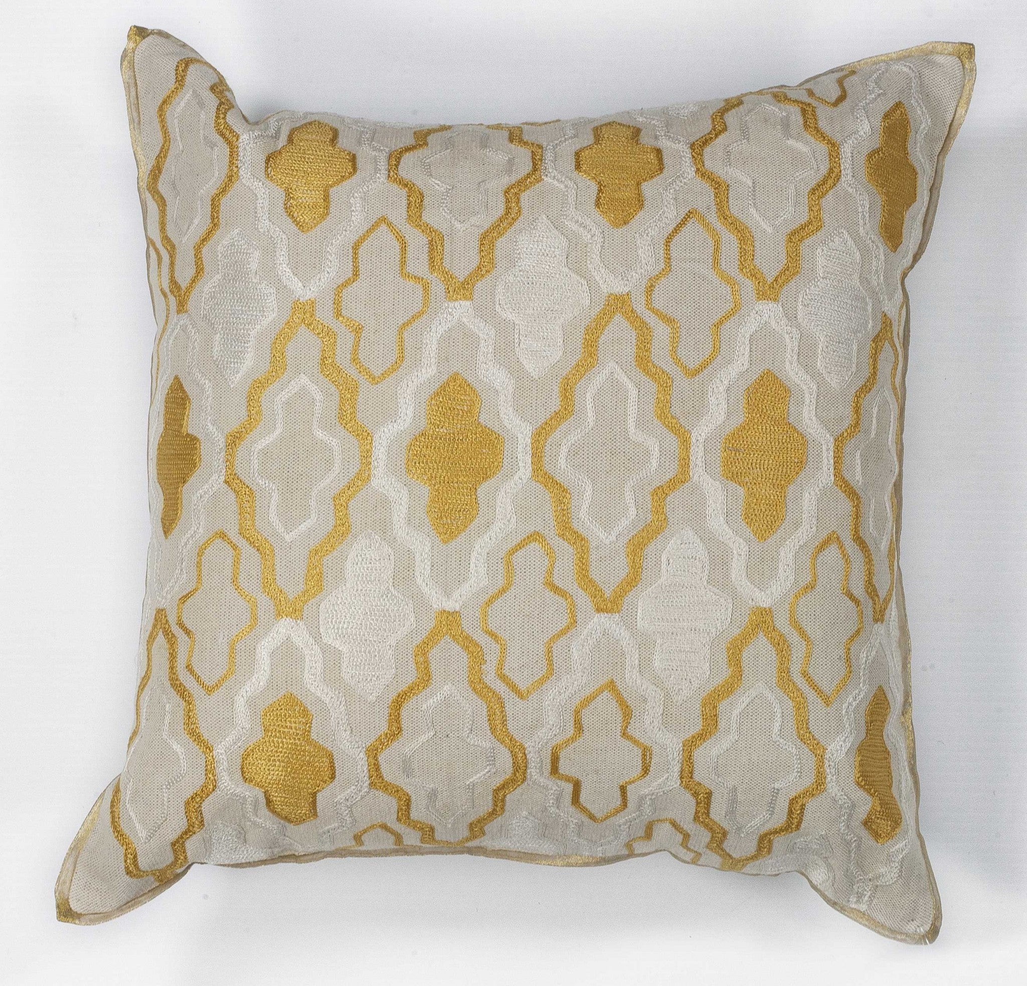 Elegant Square Ivory and Yellow Gold Accent Pillow