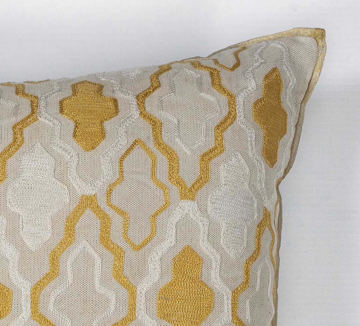 Elegant Square Ivory and Yellow Gold Accent Pillow