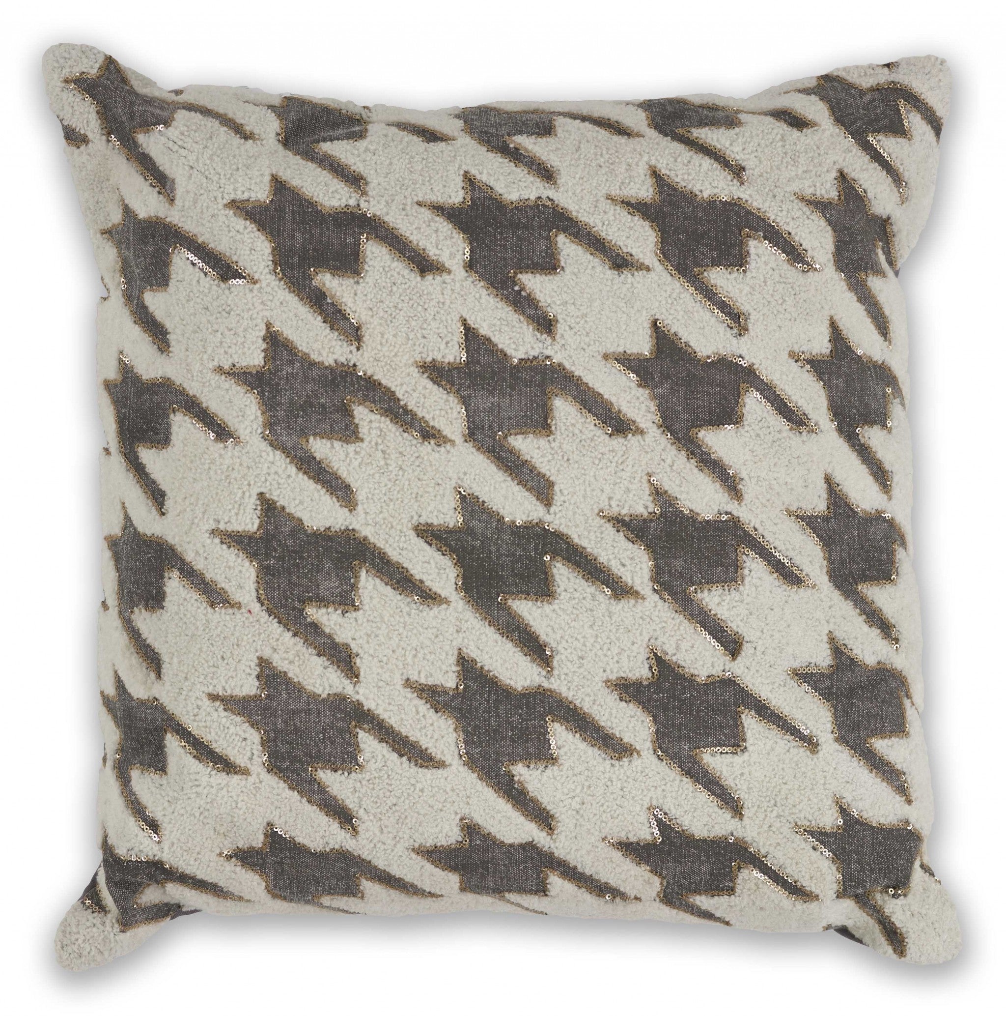 Modern Square Gray Houndstooth Accent Pillow