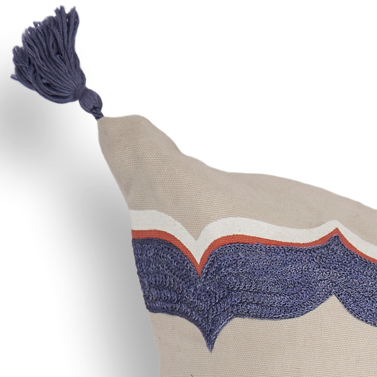 Exotic Square Taupe and Blue Tassel Accent Pillow