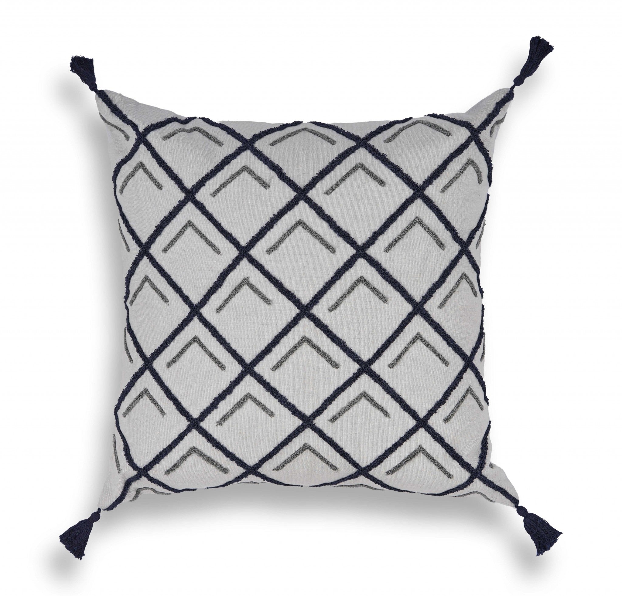 Elegant Square White and Navy Square Design Accent Pillow
